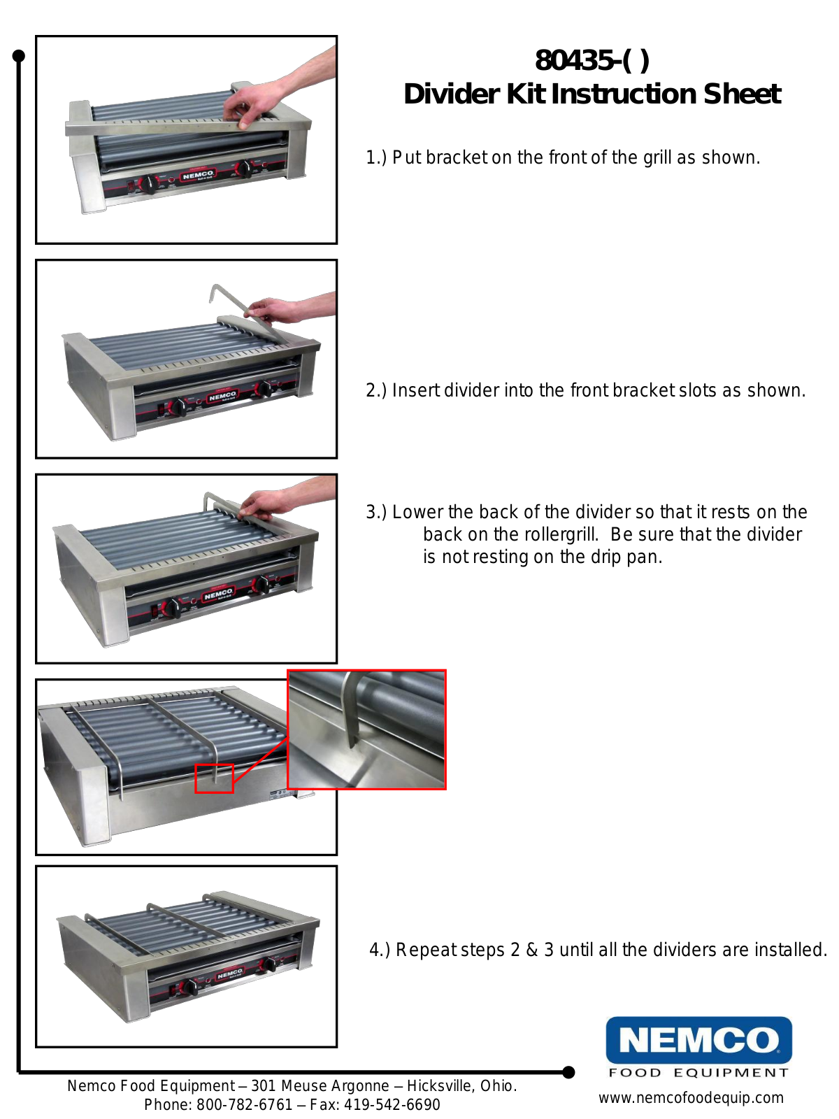 Nemco Food Equipment 80435 Instruction Sheet