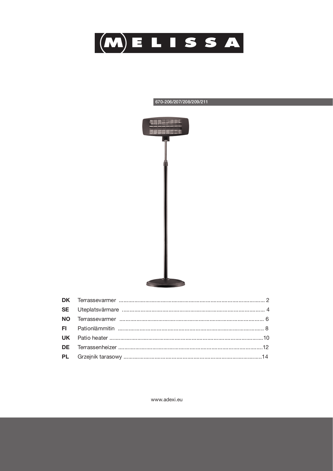 Melissa 670-206, 670-211, 670-209, 670-207, 670-208 User Manual