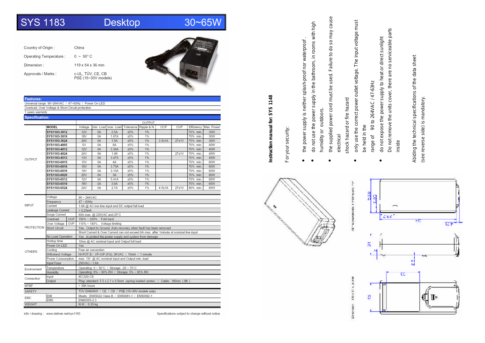 Dehner Elektronik SYS 1183 Operating Instructions