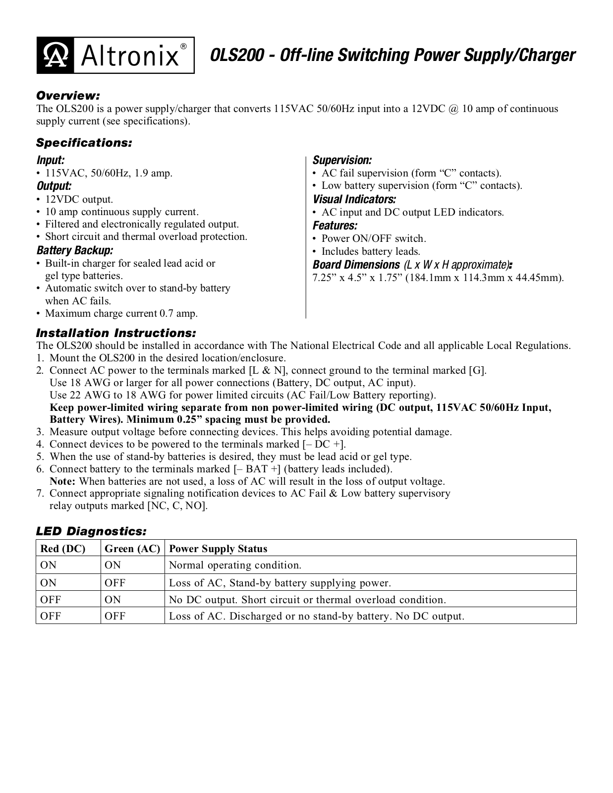 Altronix OLS200 User Manual