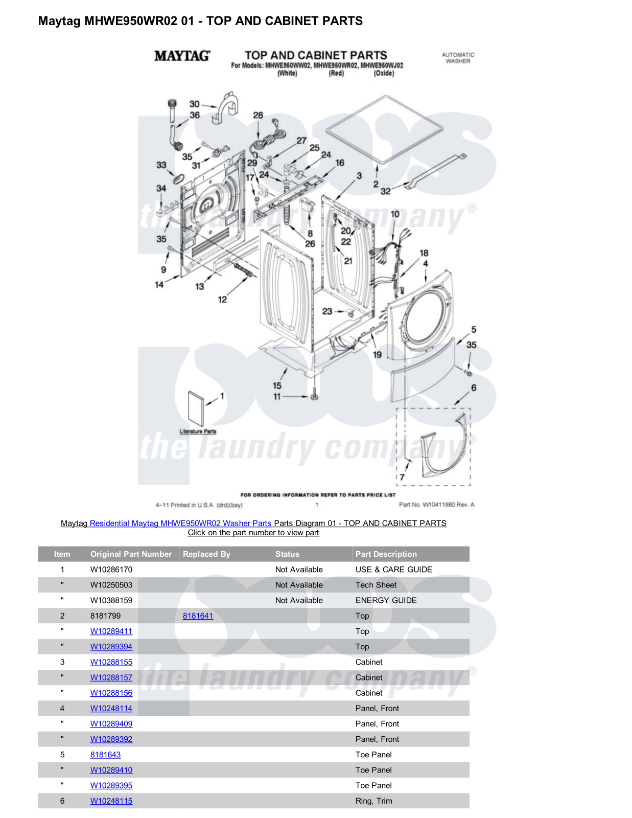 Maytag MHWE950WR02 Parts Diagram