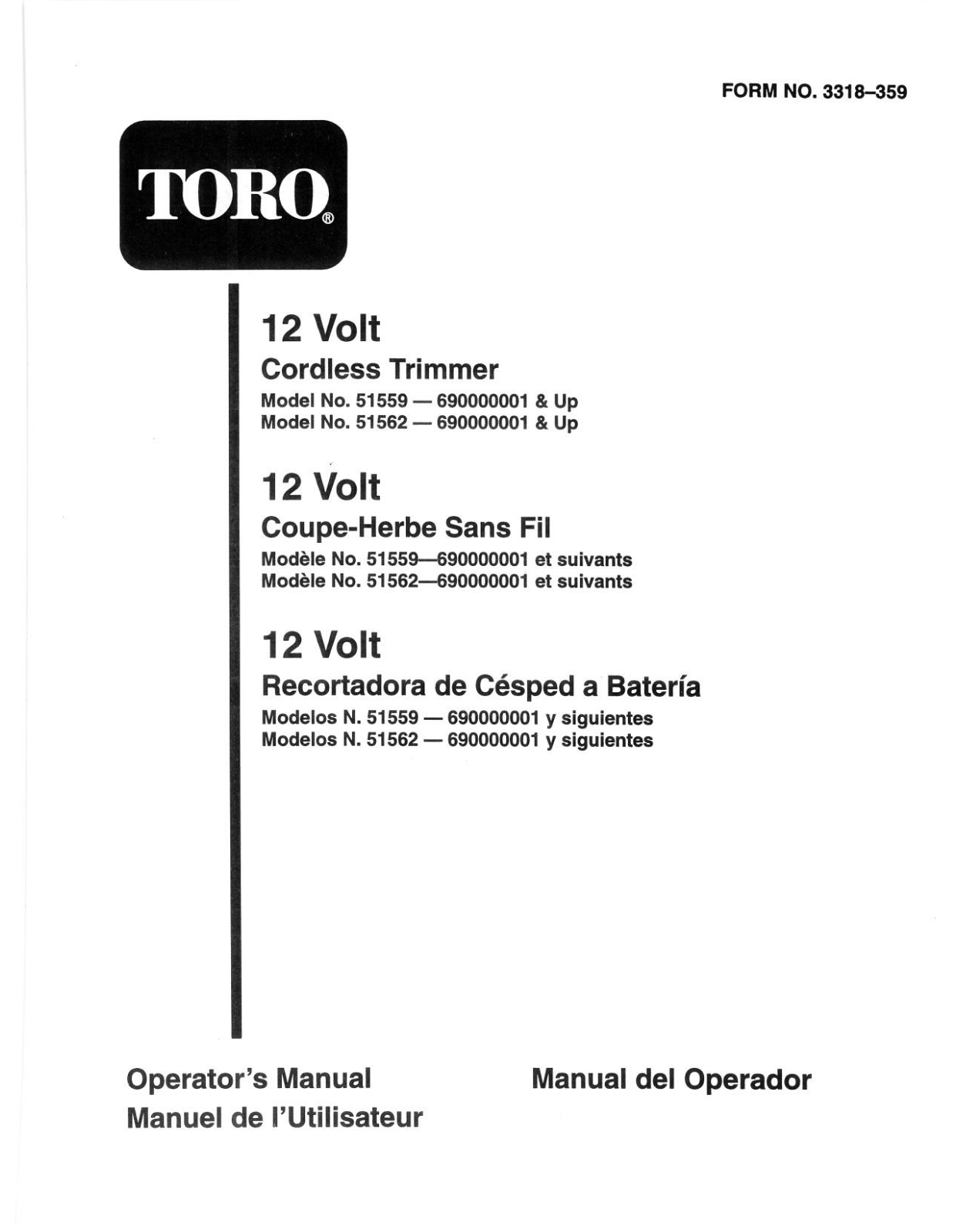 Toro 51559, 51562 Operator's Manual