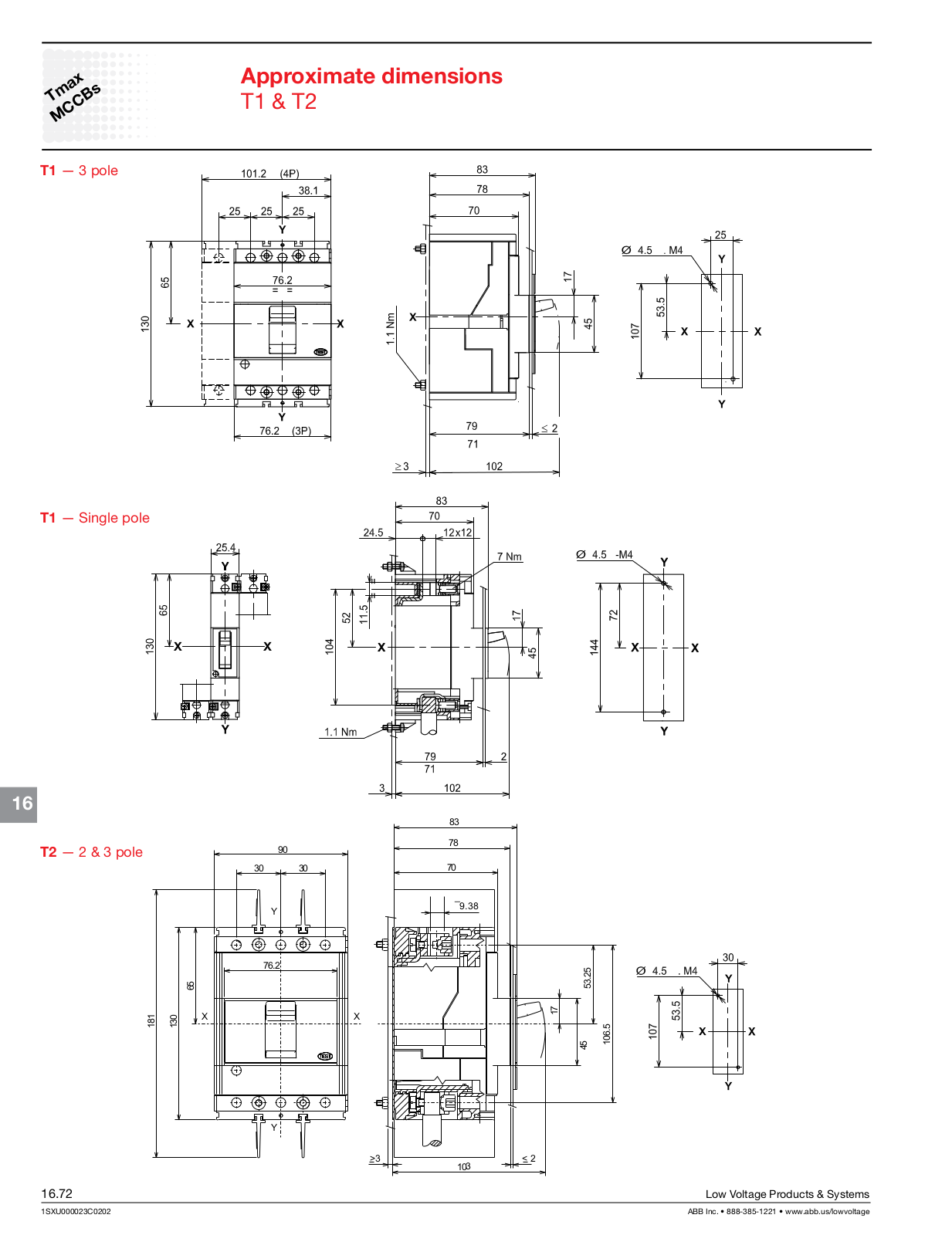 ABB T1, T2 Dimensional Sheet