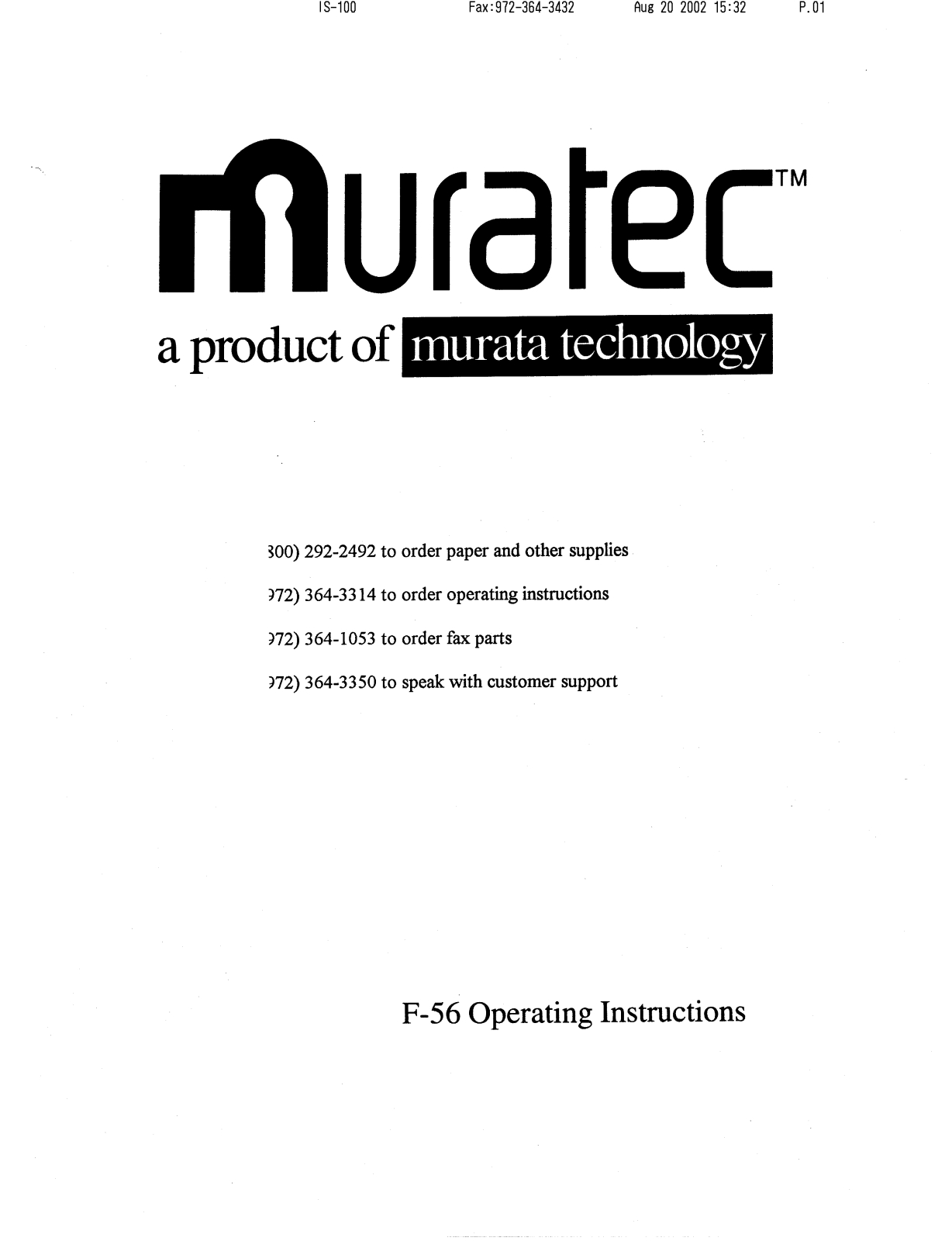 Muratec F-56 Operating Manual