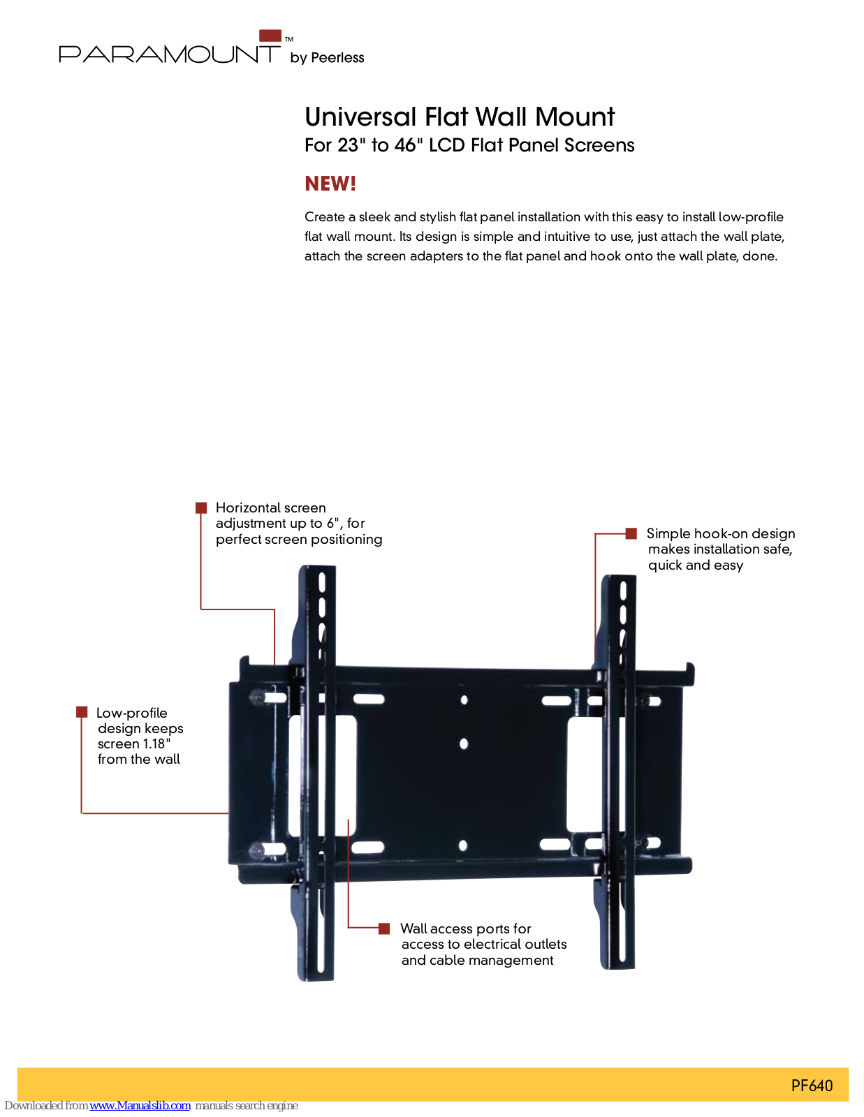 PEERLESS Universal Flat, Paramount PF640 Wall Mount Manual