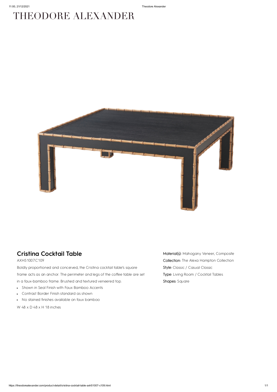 Theodore Alexander FPLJ3559 Specifications - ManualMachine.com