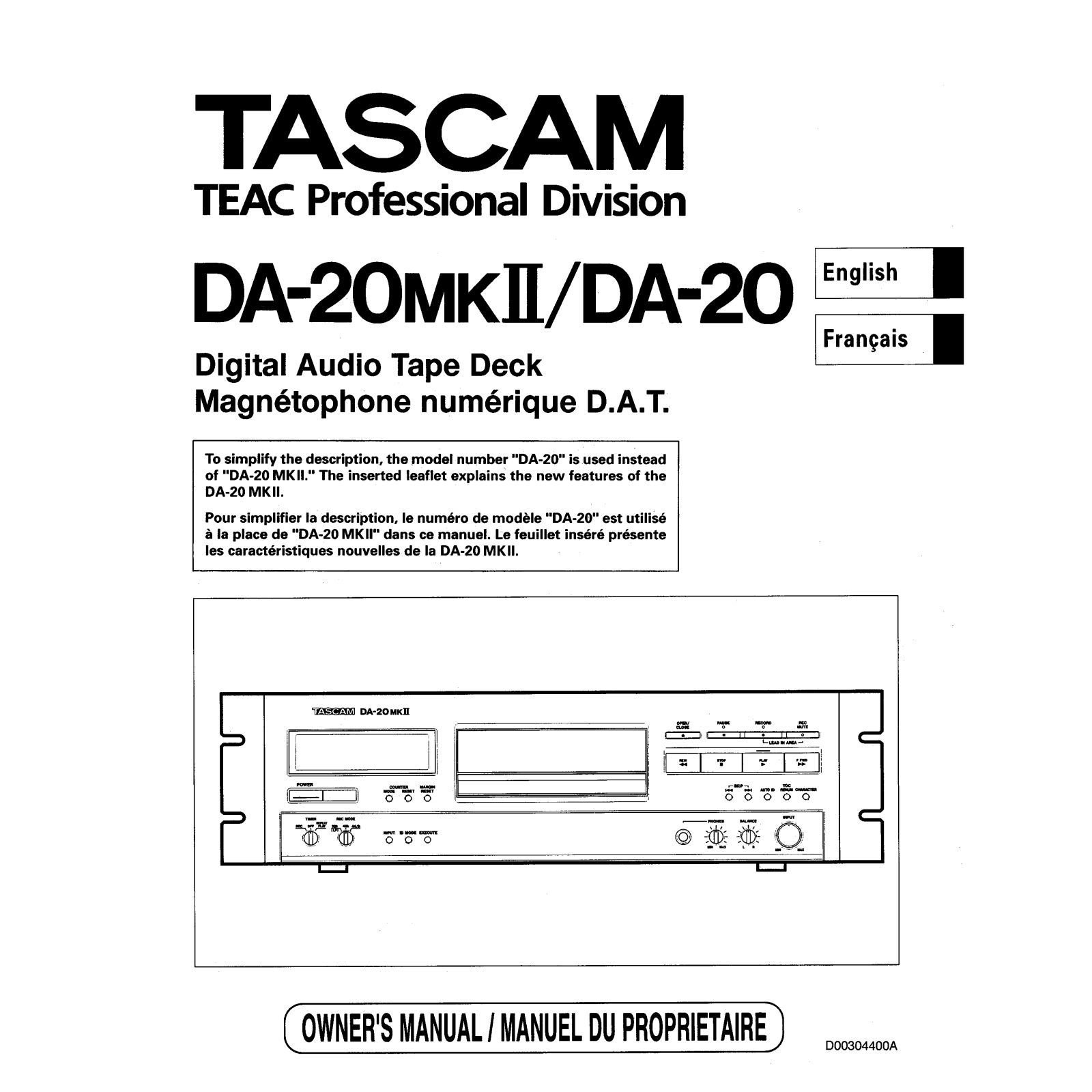 Tascam DA-20 User Manual