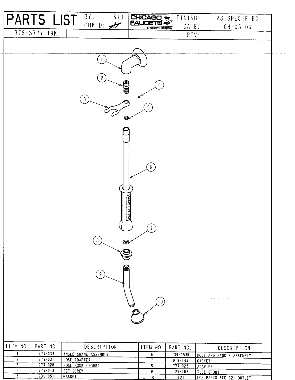 Chicago Faucet 778-S777-19K Parts List