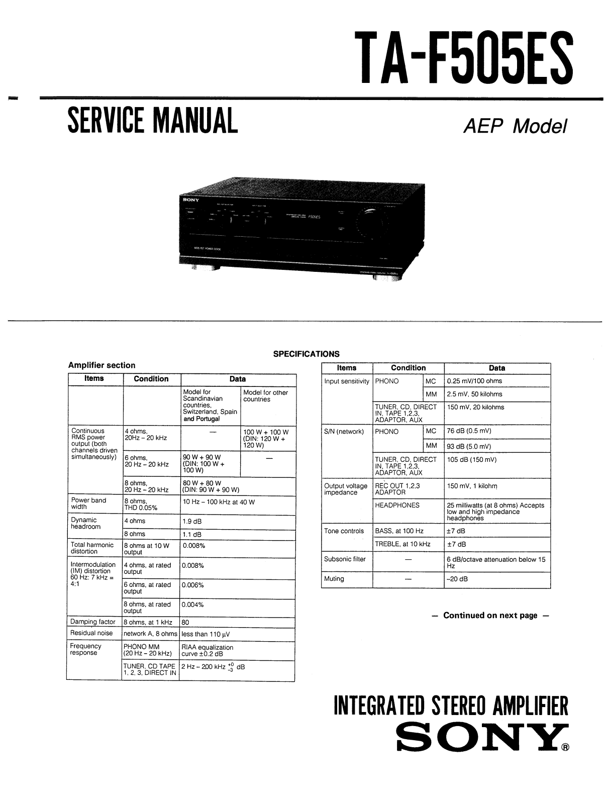 Sony TAF-505-ES Service manual