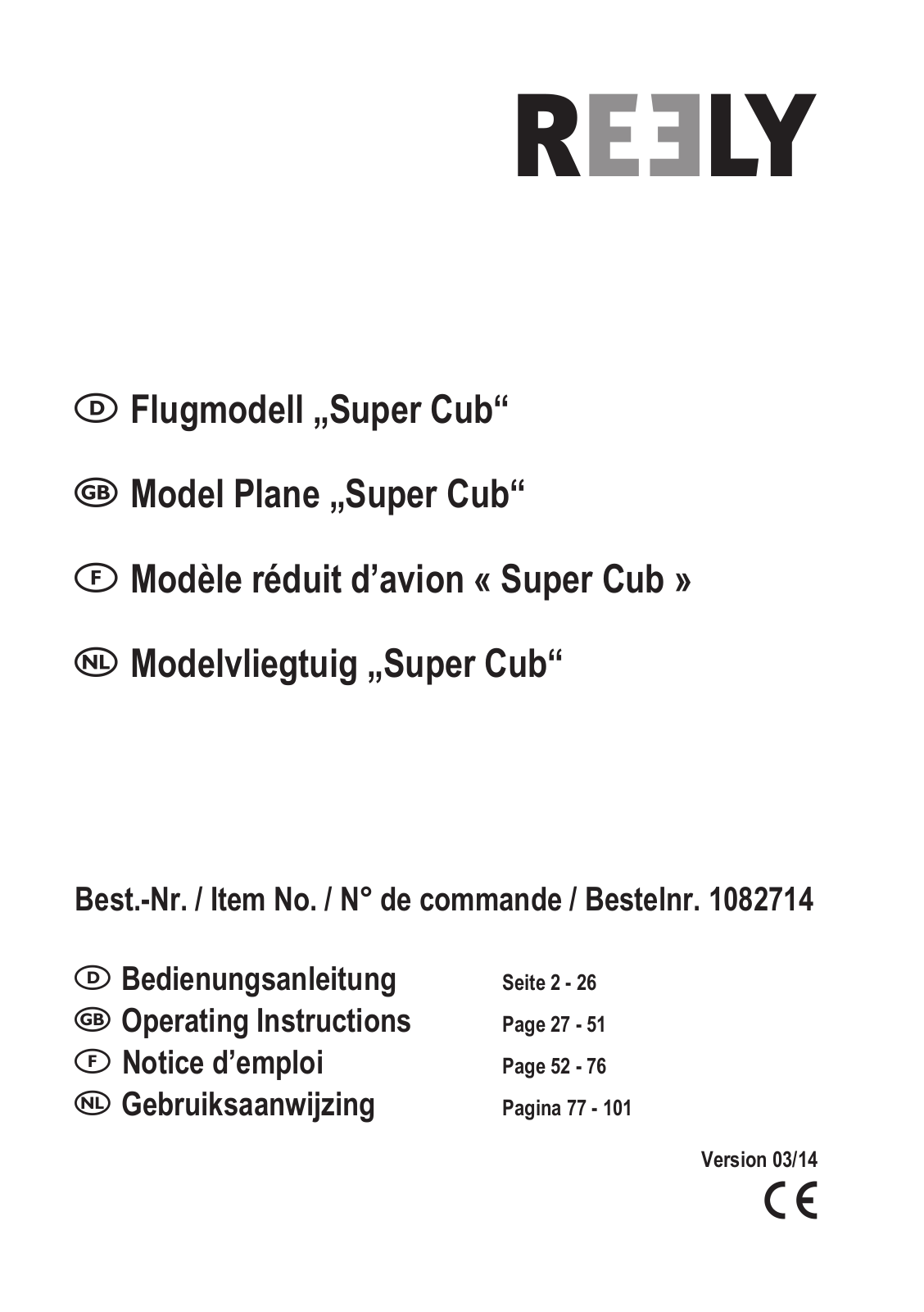 Reely Model Plane „Super Cub“ User guide