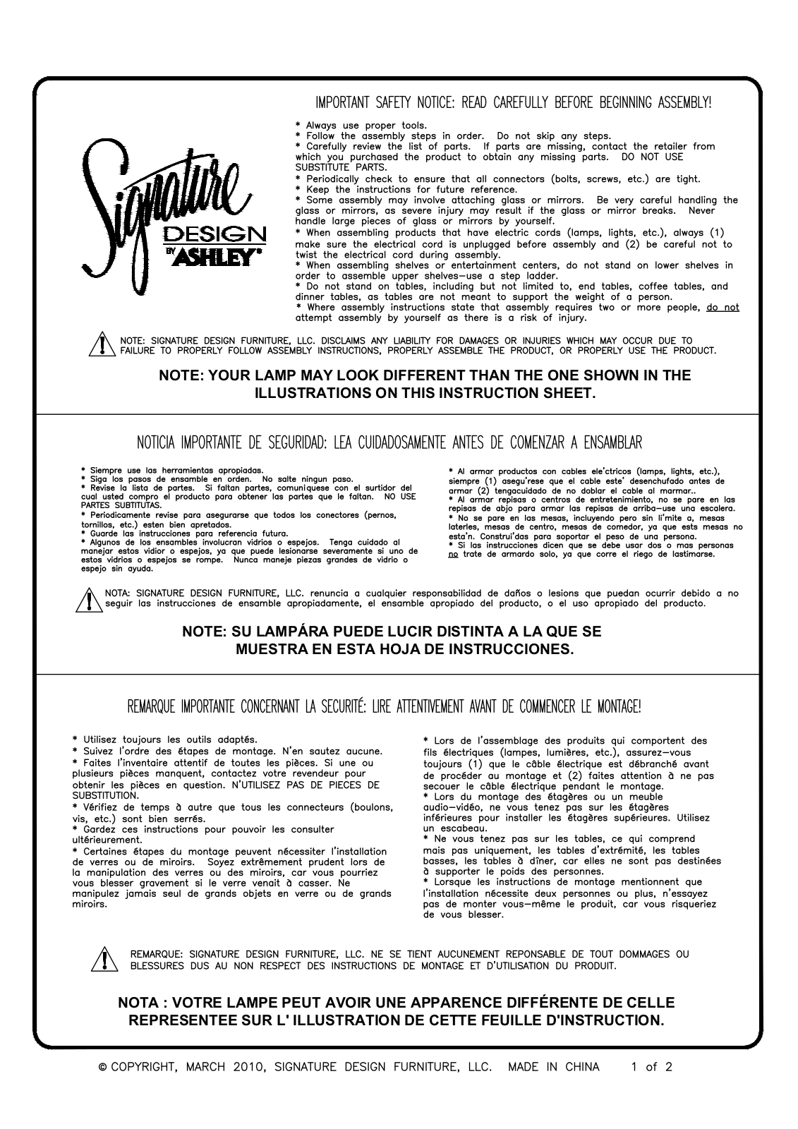 Ashley L801524 Assembly Guide