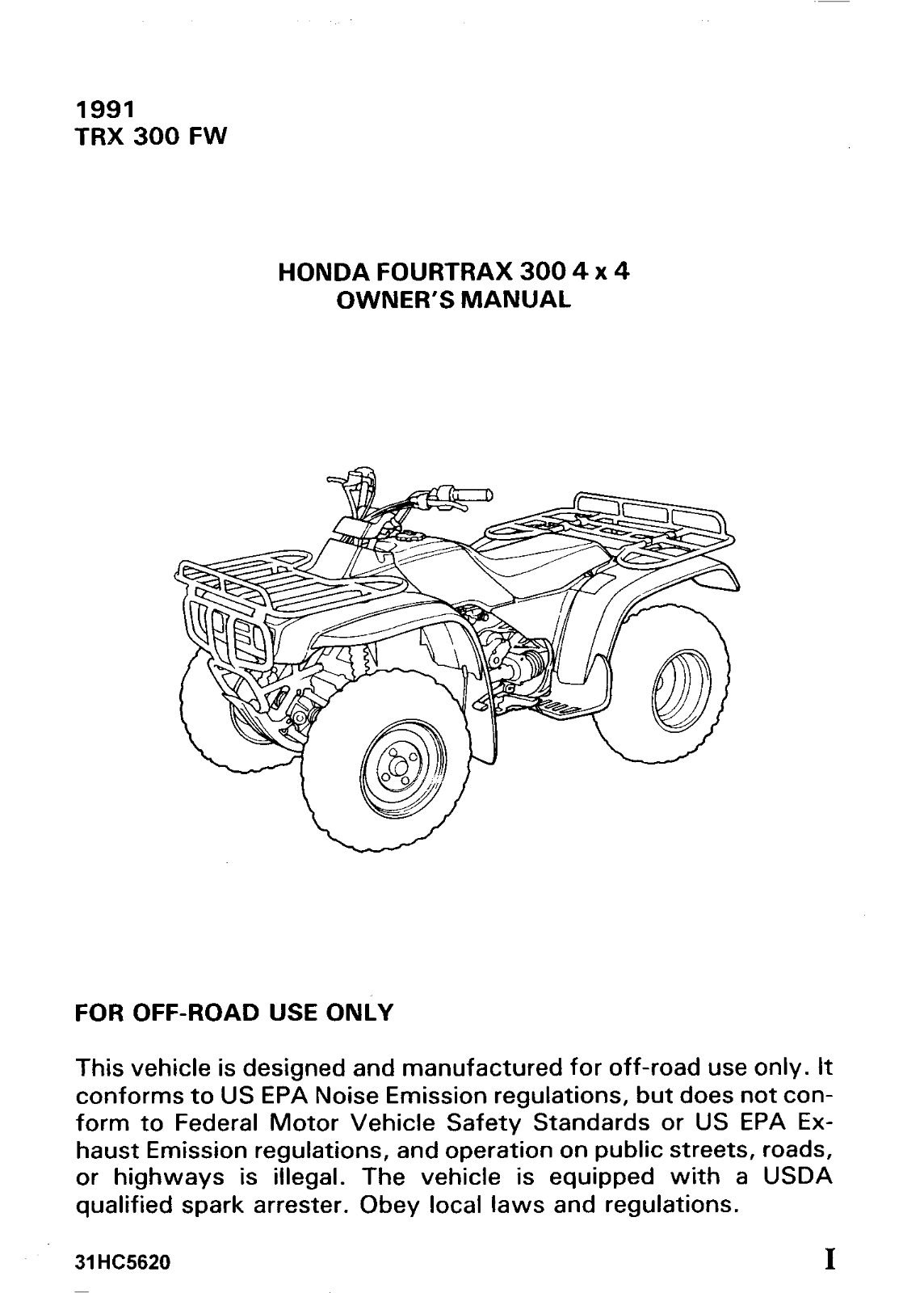 Honda TRX300FE 1991 Owner's Manual