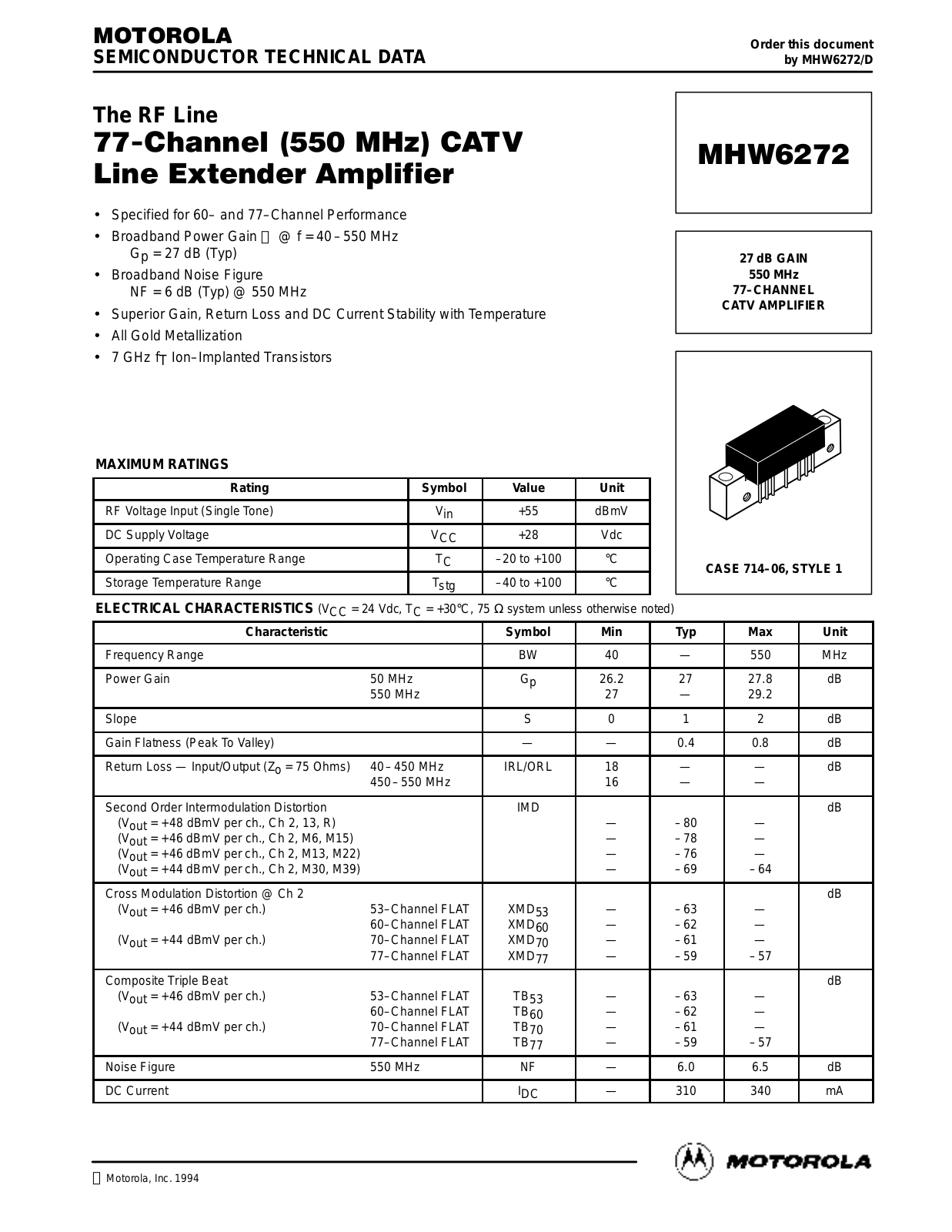 Motorola MHW6272 Datasheet