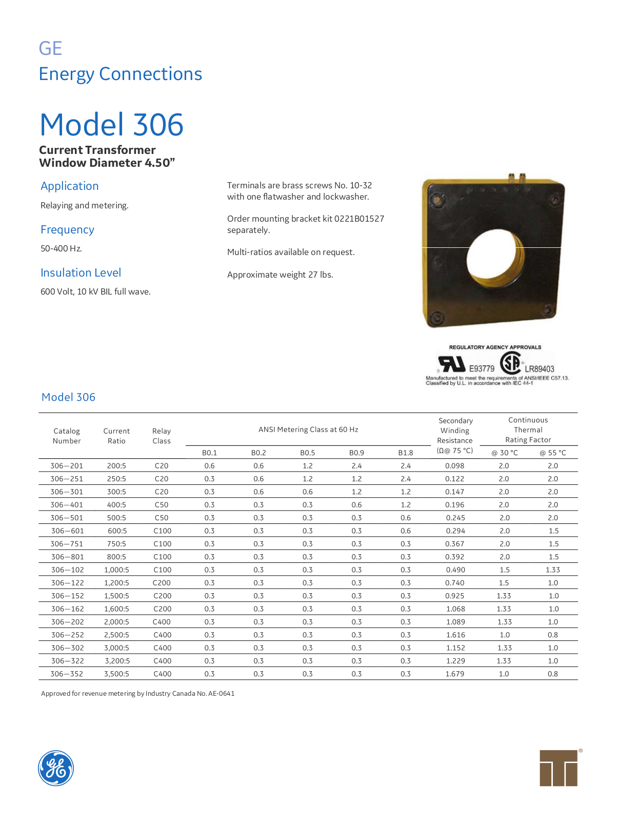 Instrument Transformer, Div of GE 306 Data Sheet