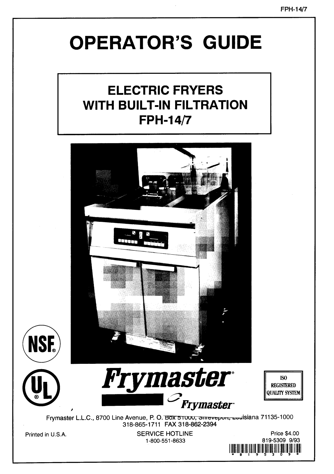 Frymaster FPH-14/7 Service Manual