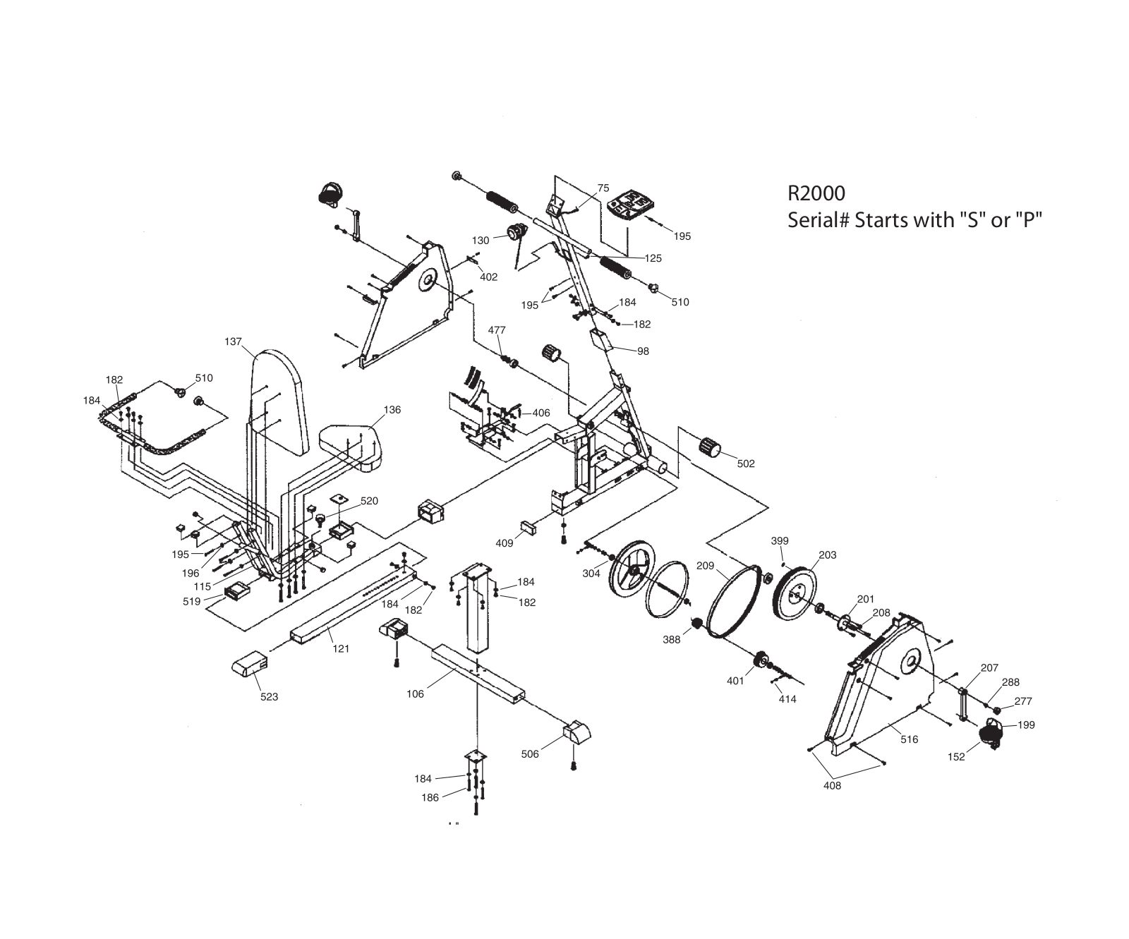 Horizon Fitness R2000S, R2000P Exploded Diagram