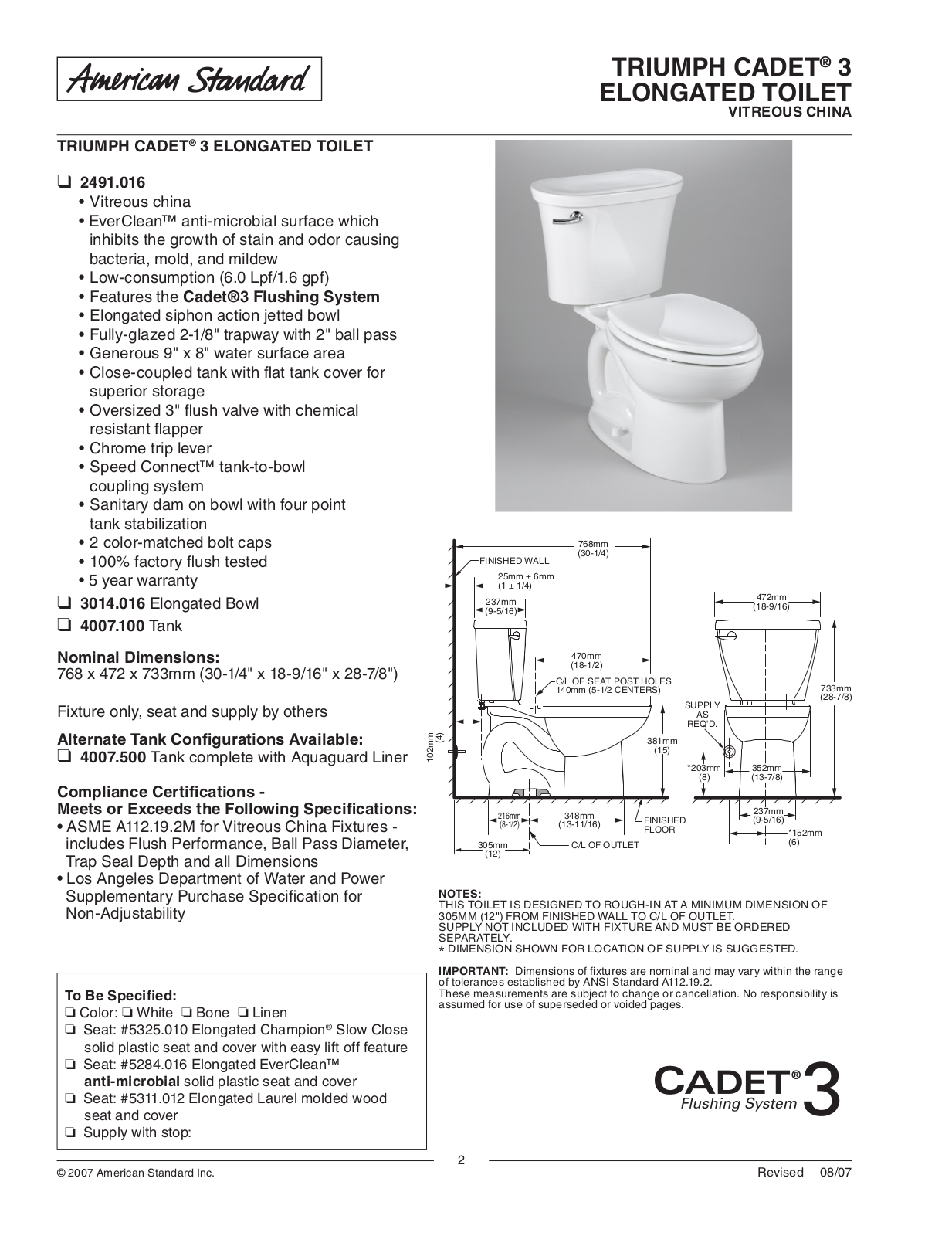 American Standard 2491.016, 4007.100 User Manual