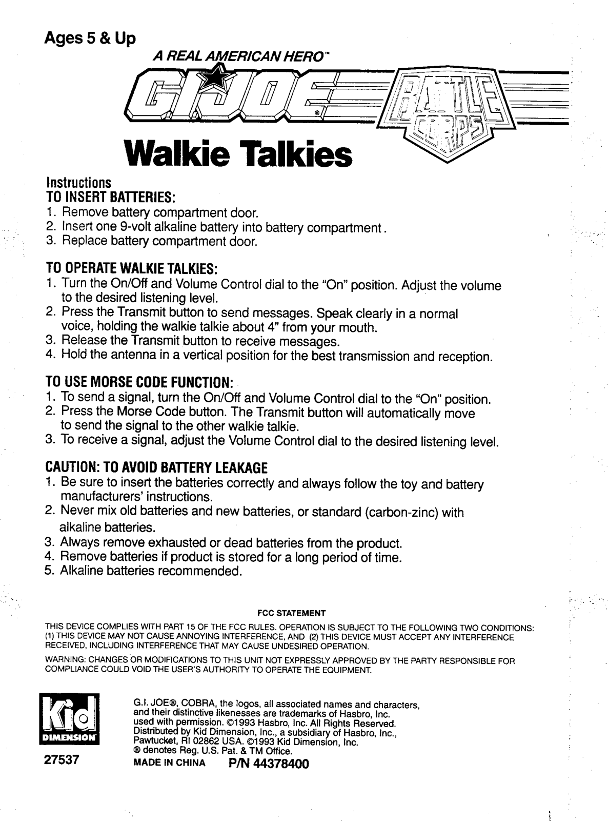 HASBRO GIJoe WalkieTalkies User Manual