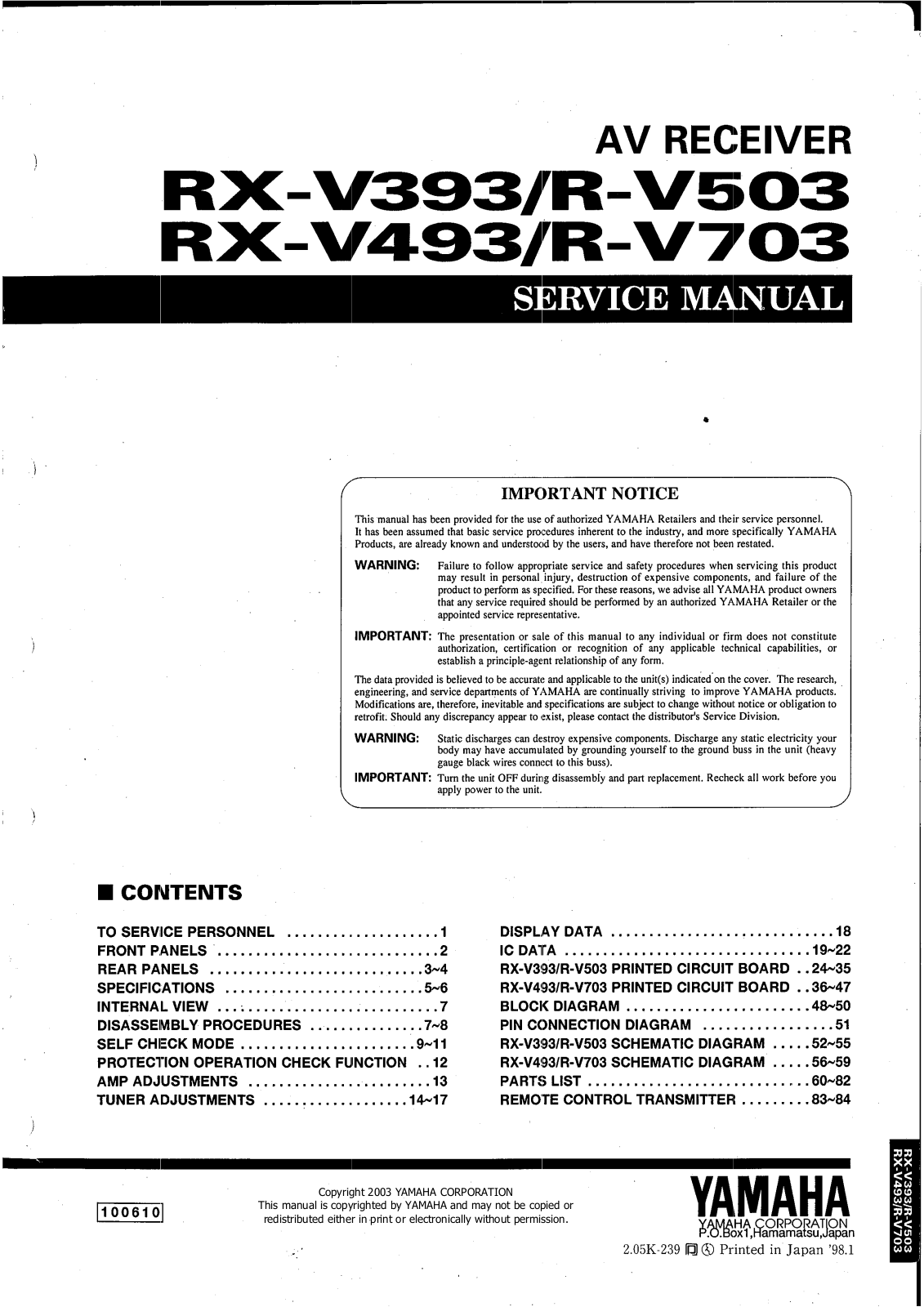 Yamaha RV-503 Service manual