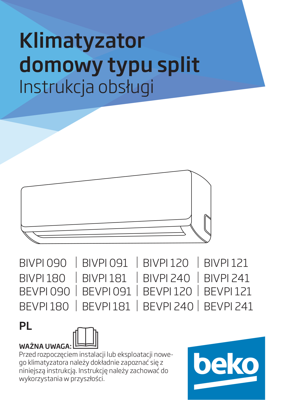 BEKO Split BIVPI 241, BIVPI 181, BIVPI 091, BIVPI 121 User guide - ManualMachine.com