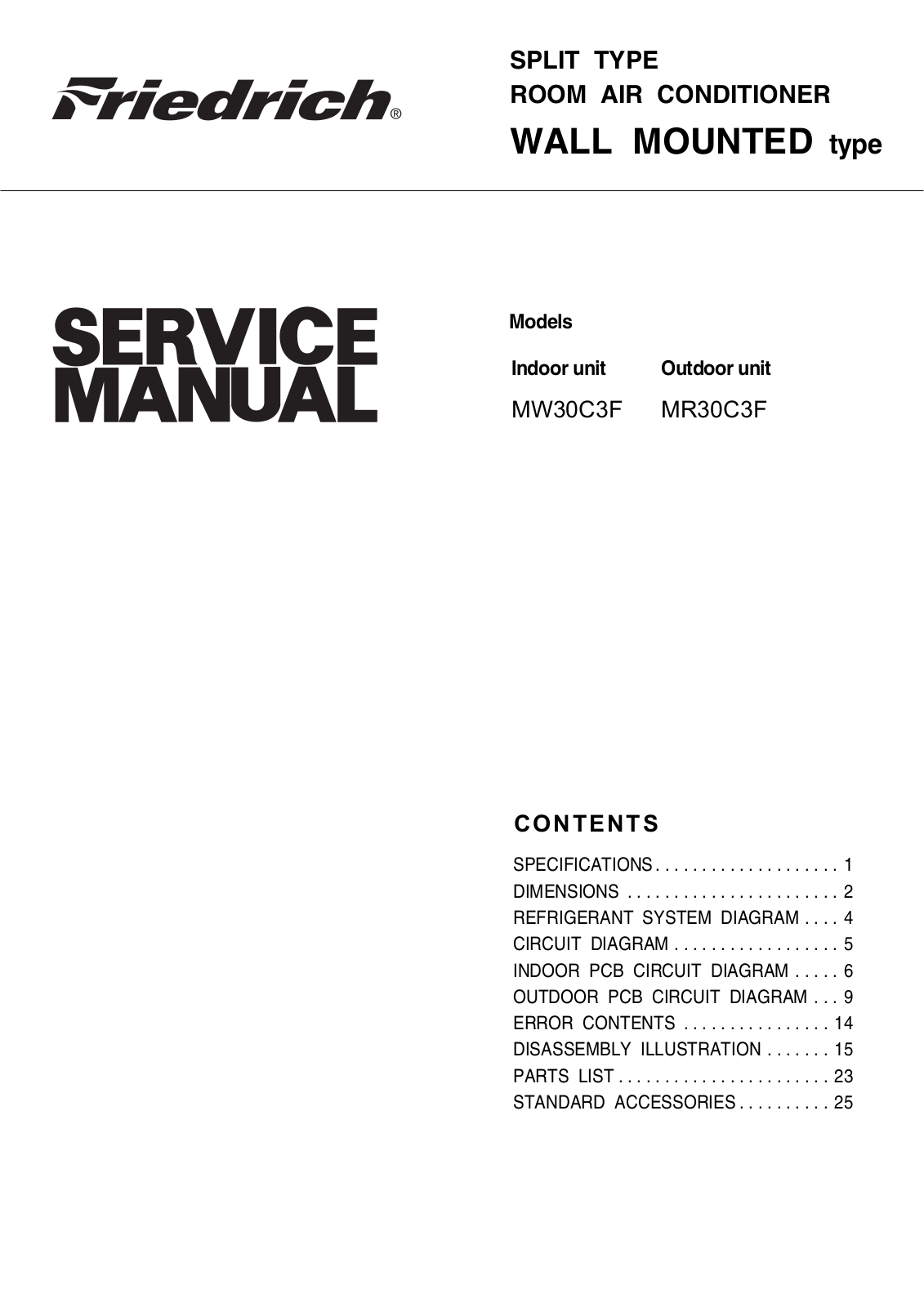 Friedrich MR30C3F, MW30C3F User Manual