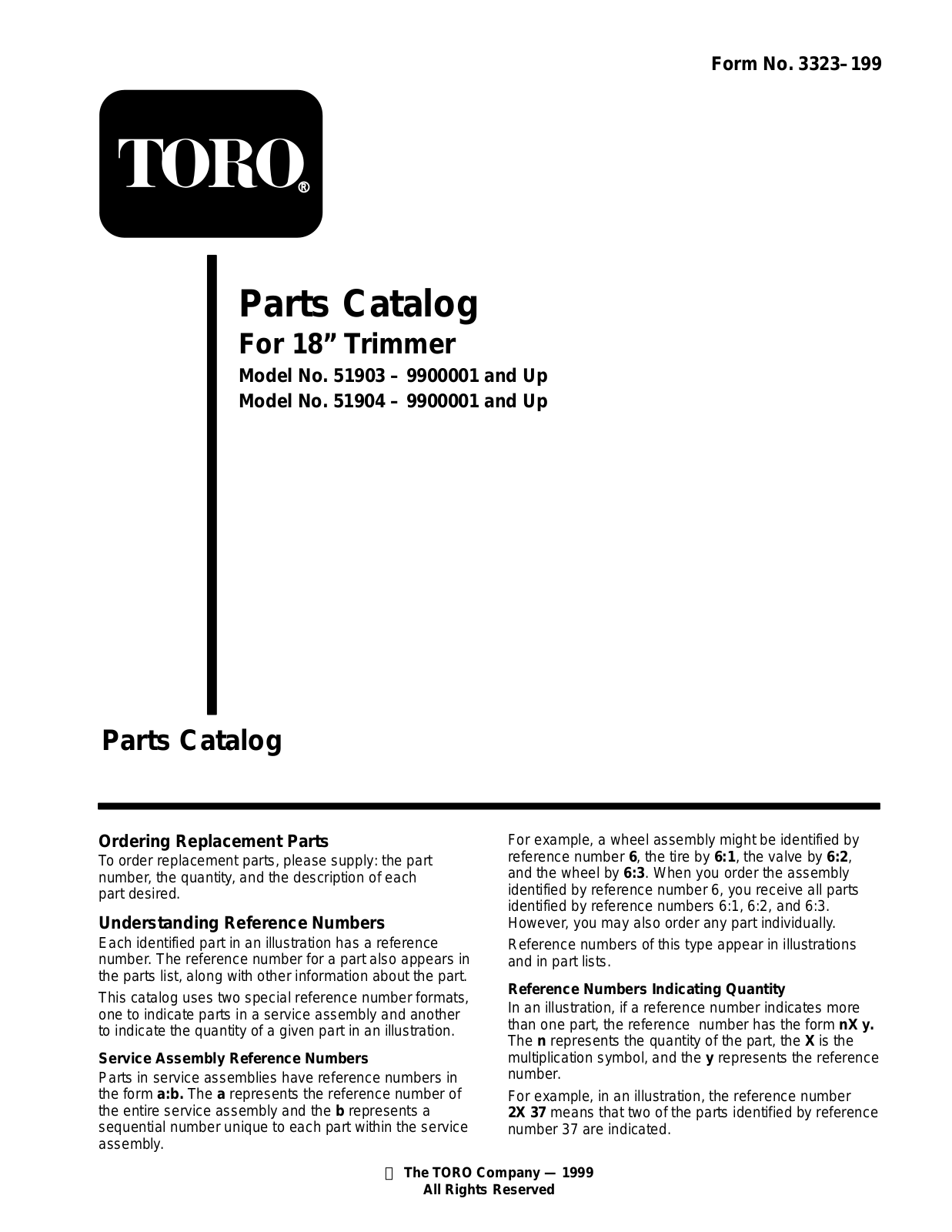 Toro 51903, 51904 Parts Catalogue