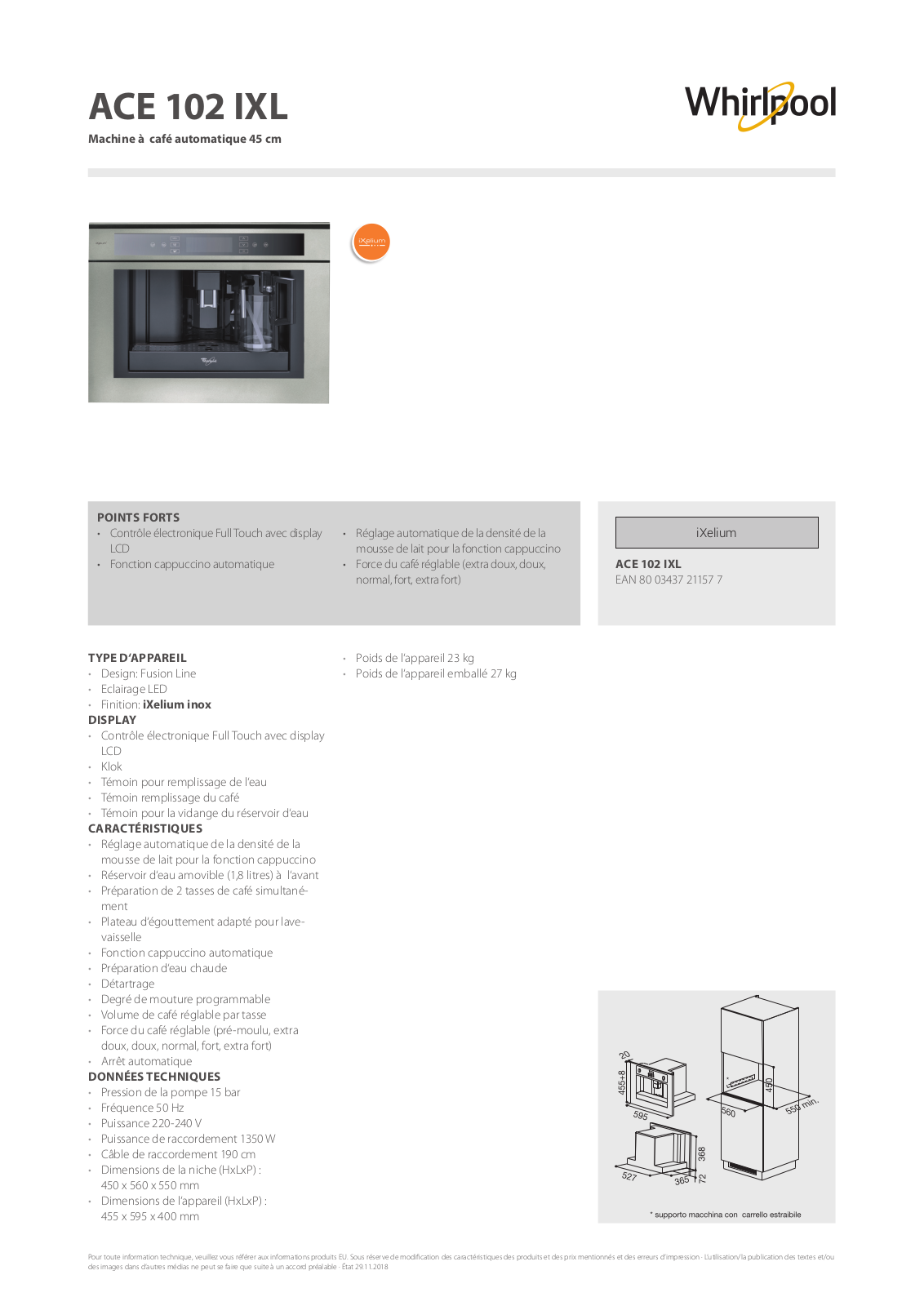 Whirlpool ACE 102 IXL Product information