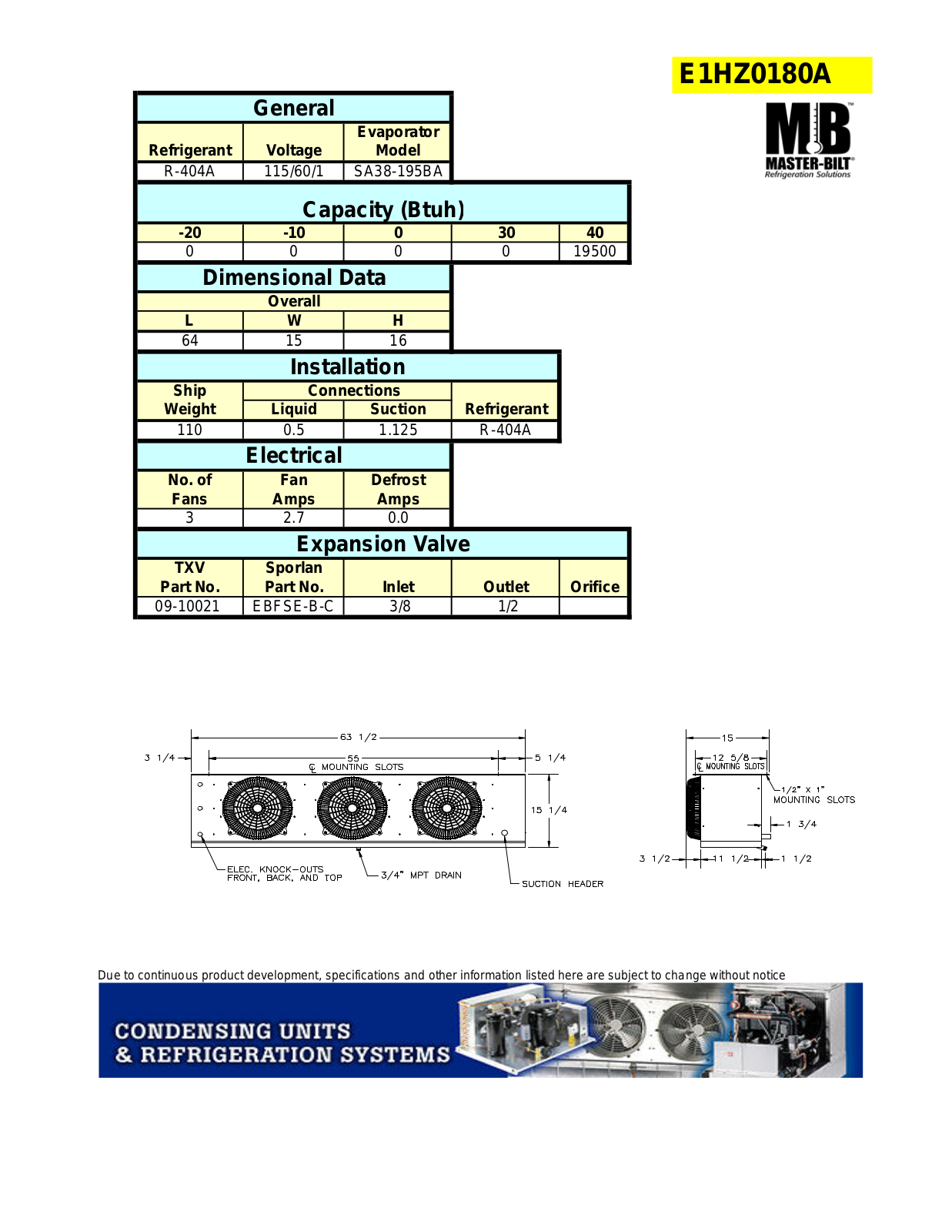 Master-Bilt E1HZ0180A User Manual