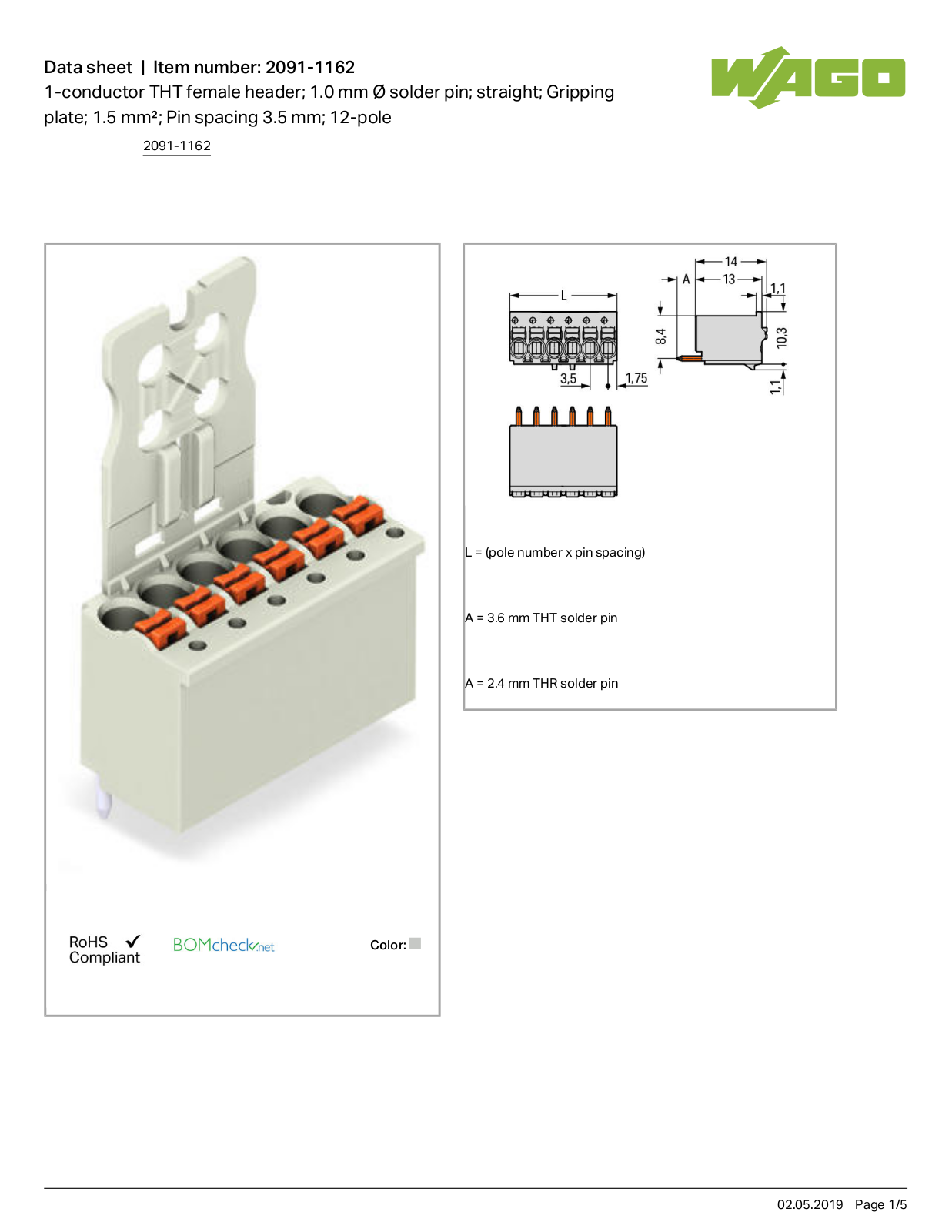 Wago 2091-1162 Data Sheet