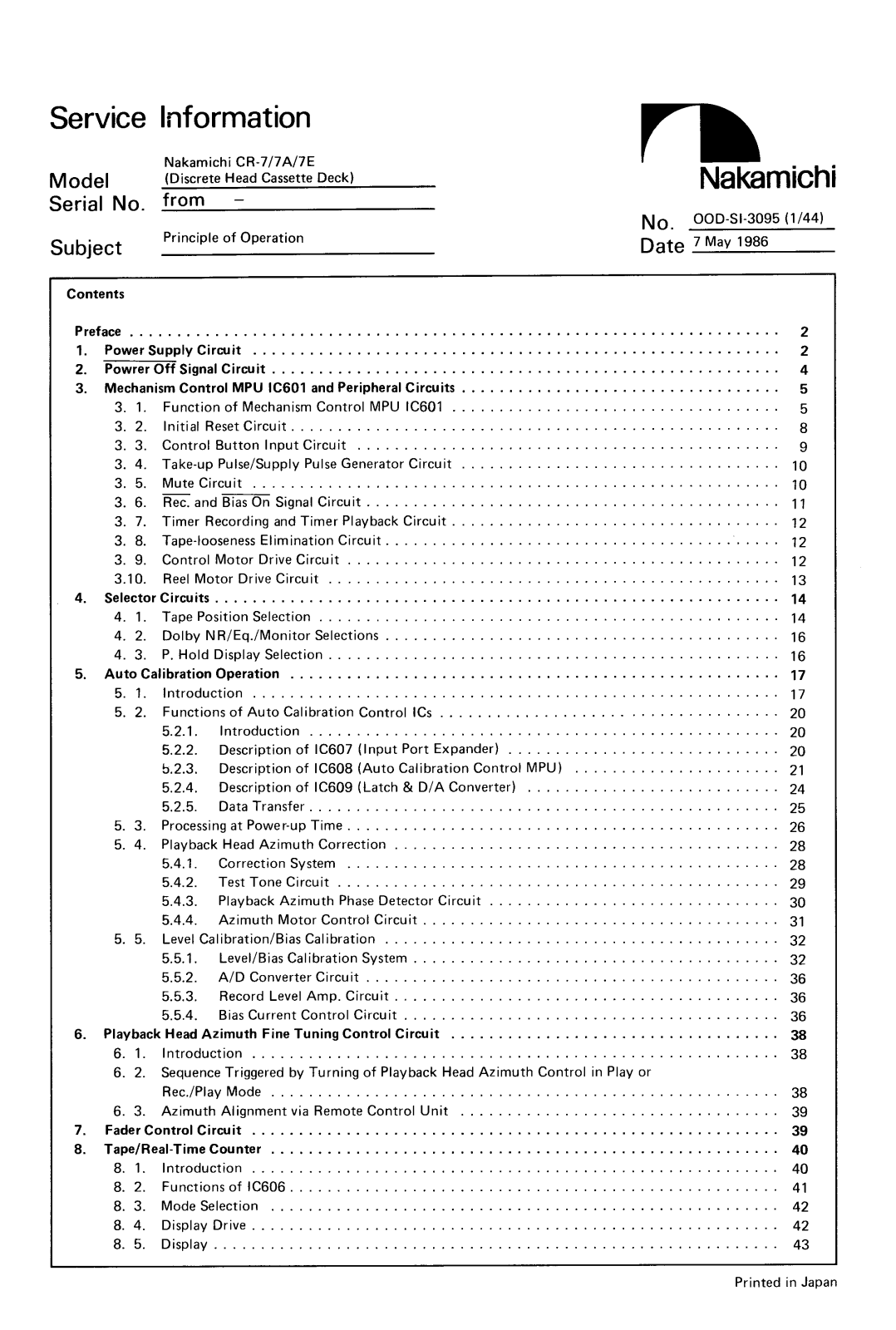 Nakamichi CR-7-Principle Operation Manual