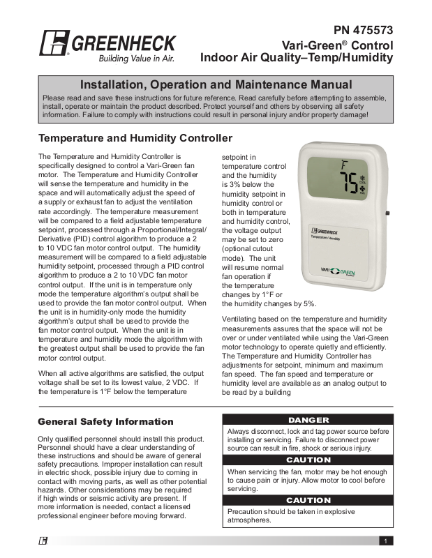 Greenheck VariGreen Control User Manual