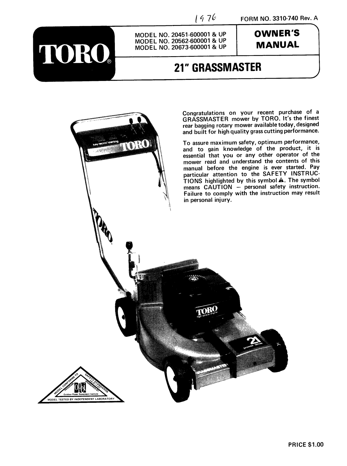 Toro 20451, 20562, 20673 Operator's Manual