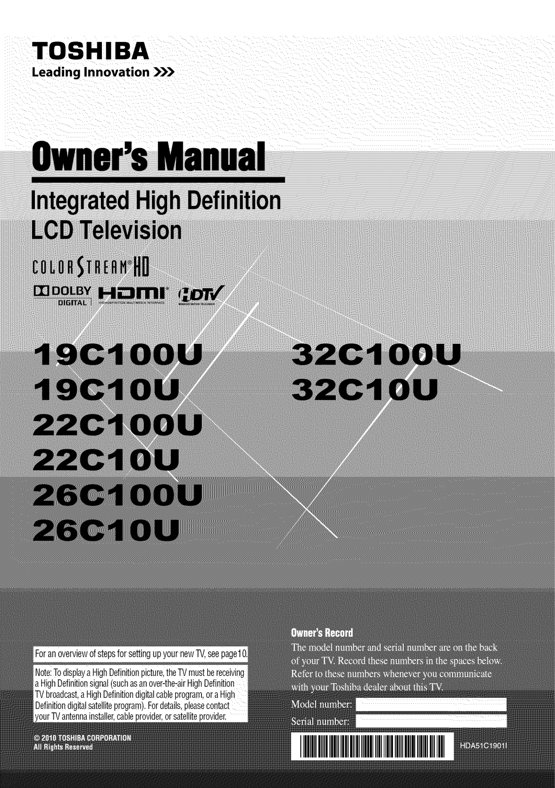 Toshiba 32C100U, 26C100U, 22C100U Owner’s Manual