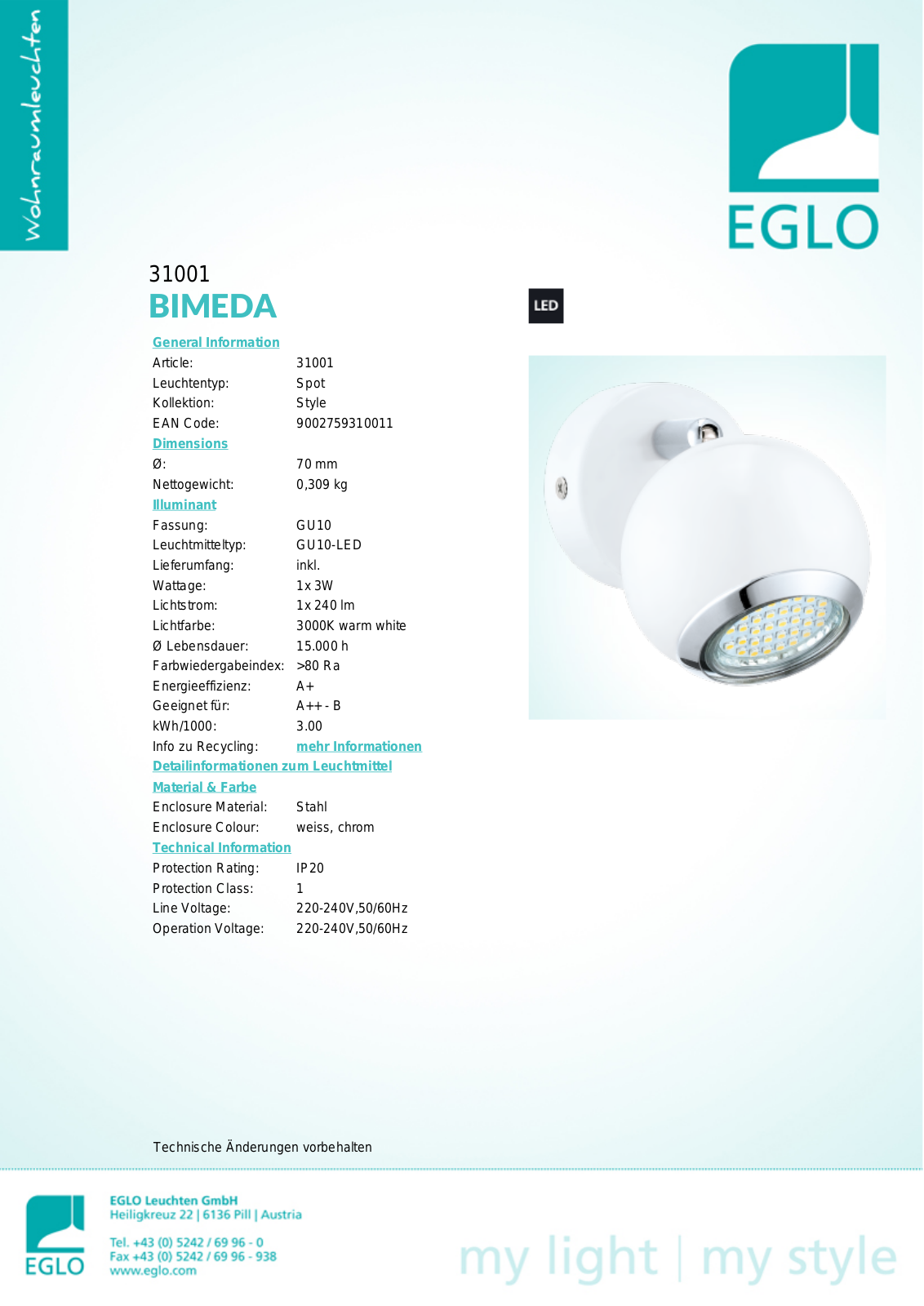 Eglo 31001 Service Manual