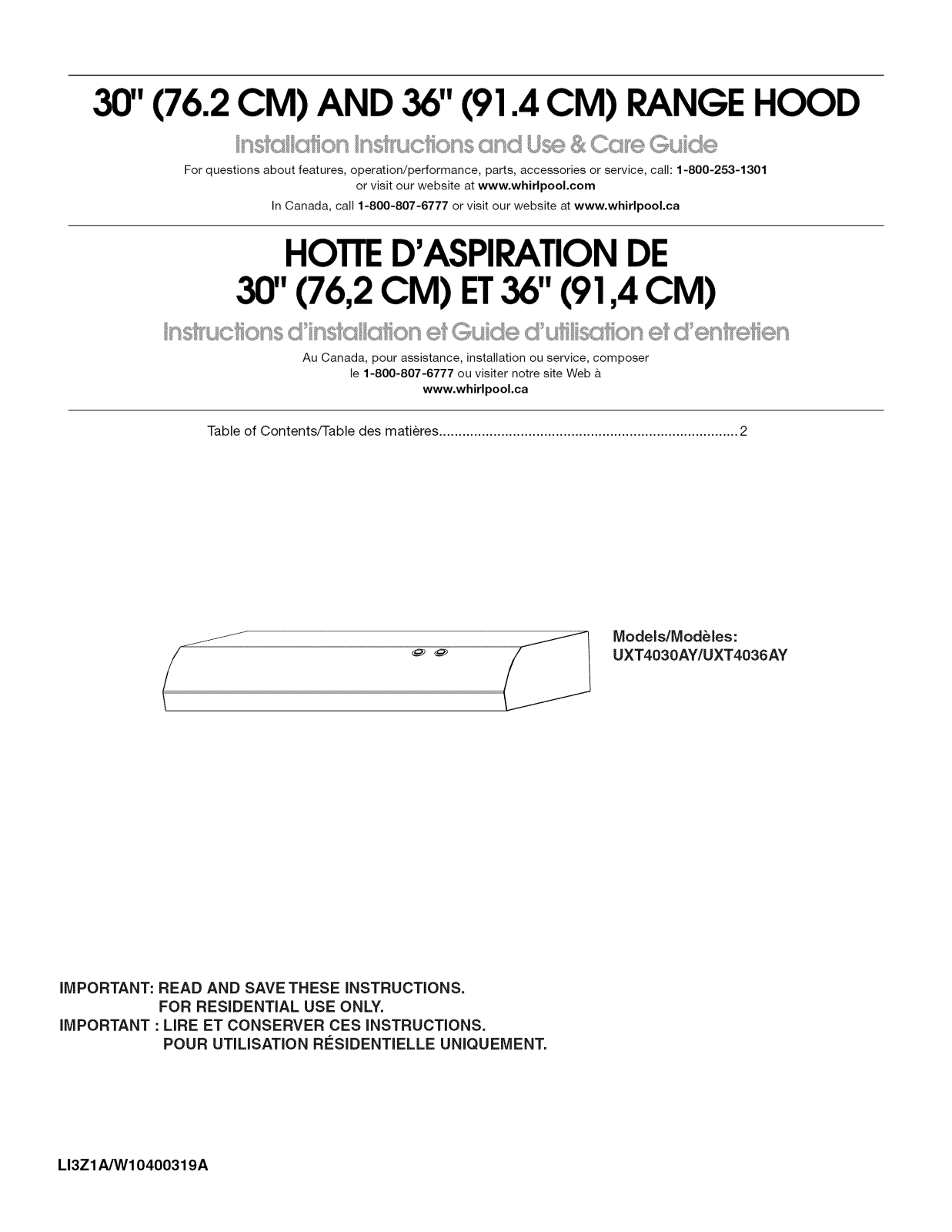 Whirlpool UXT4030AYT0, UXT4030AYS0 Owner’s Manual