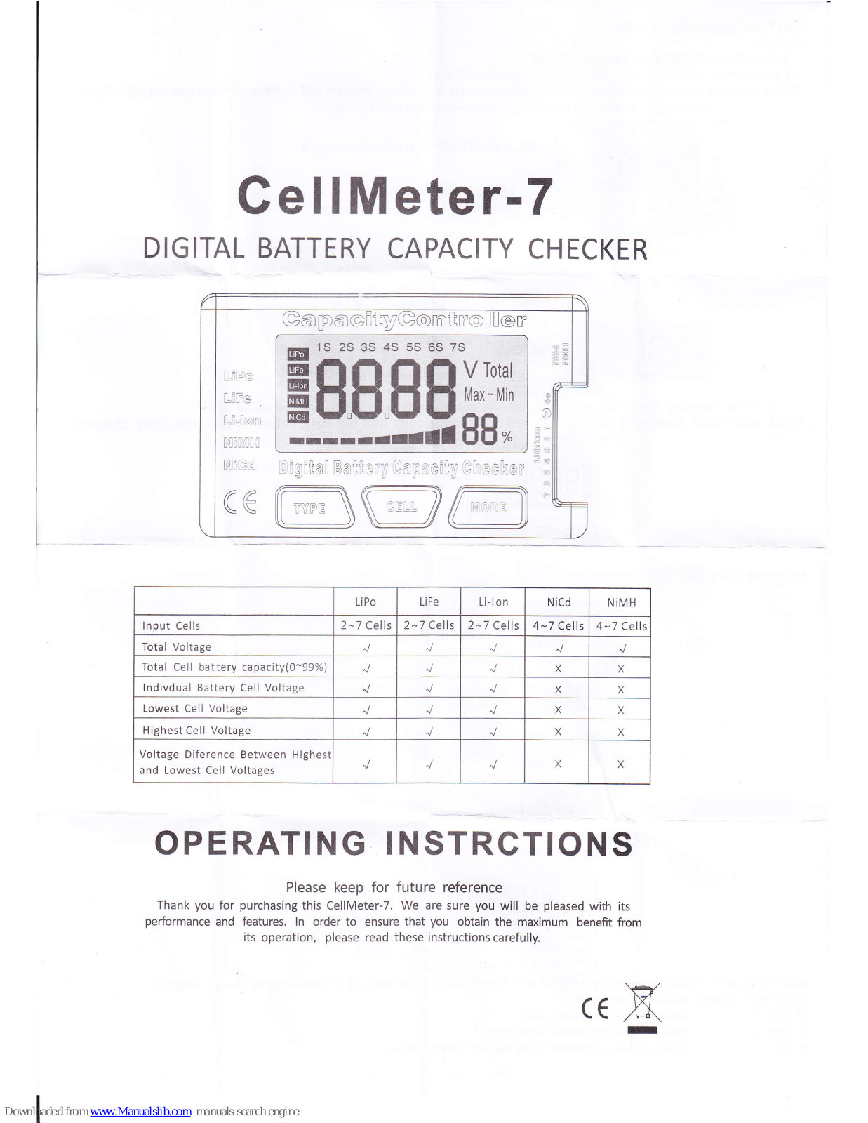 HobbyKing CellMeter-7 Operating Instructions Manual - ManualMachine.com