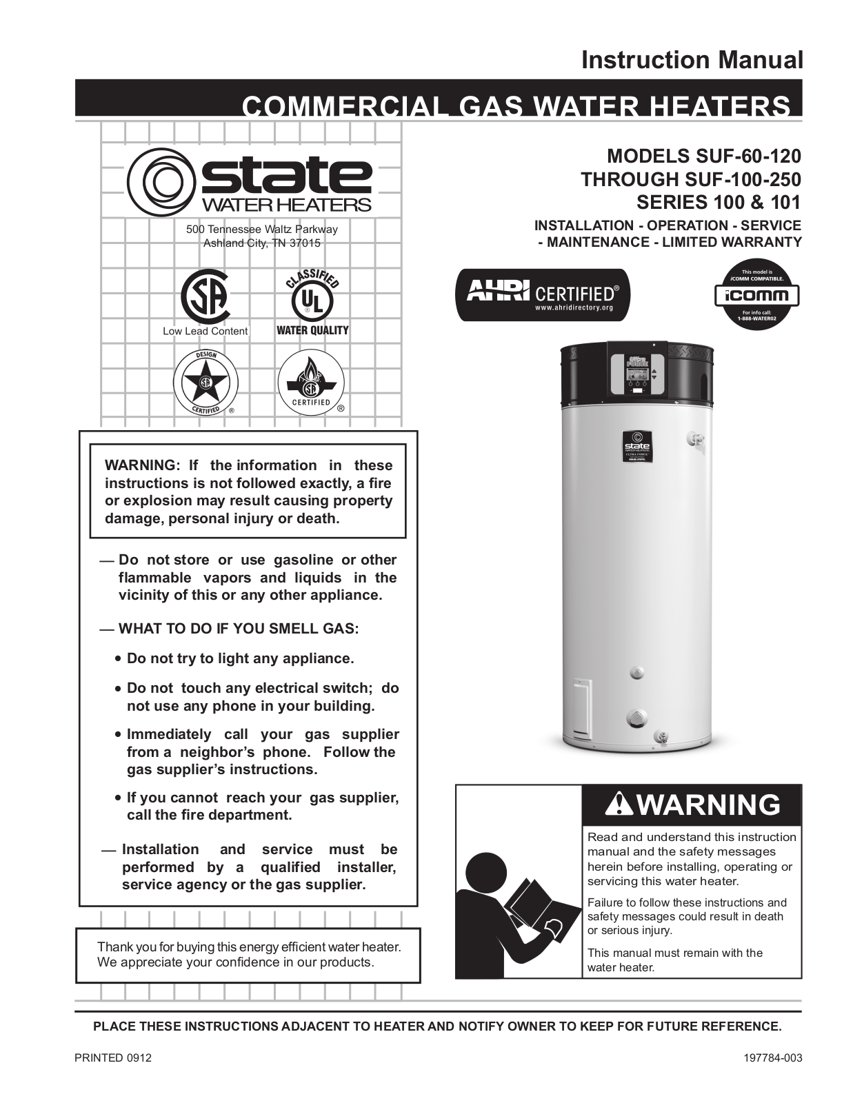 Statewaterheaters ULTRA FORCE 101 User Manual