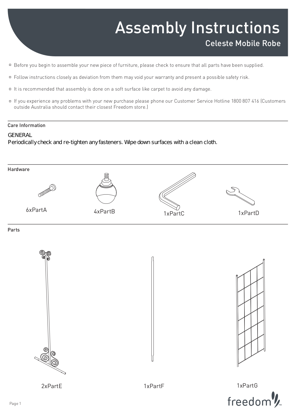 Freedom Celeste Mobile Robe Assembly Instruction