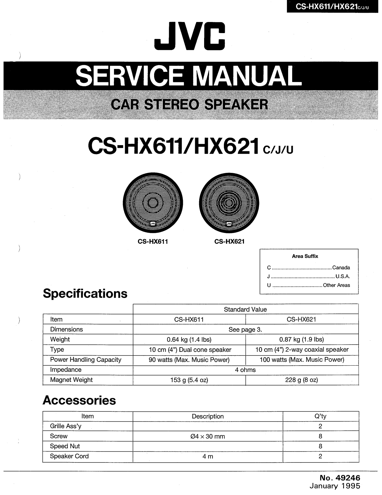 JVC CS-HX611C, CS-HX611J, CS-HX611U, CS-HX621C, CS-HX621J Service Manual