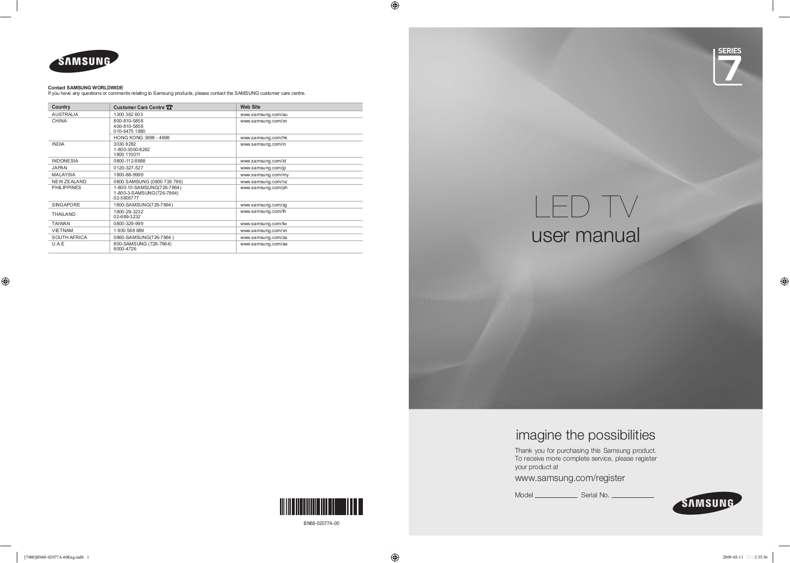 Samsung UA55B7000, UA40B7000, UA46B7000 User Manual