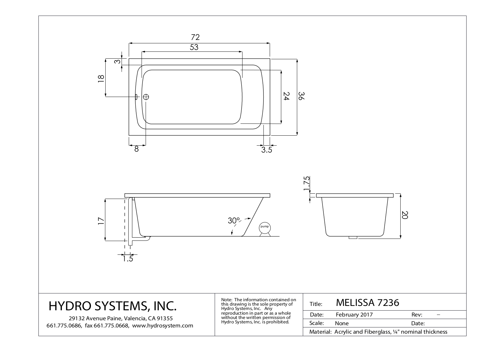 Hydro Systems HYDR1365 Dimensions - ManualMachine.com