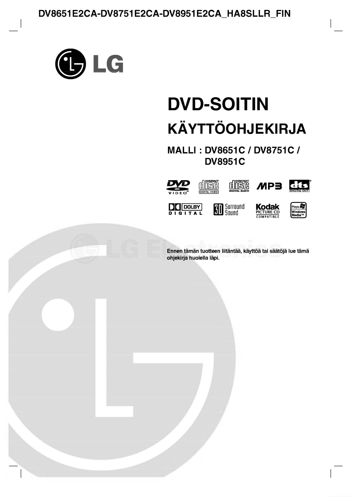 Lg DV8951C, DV8651C, DV8751C User Manual