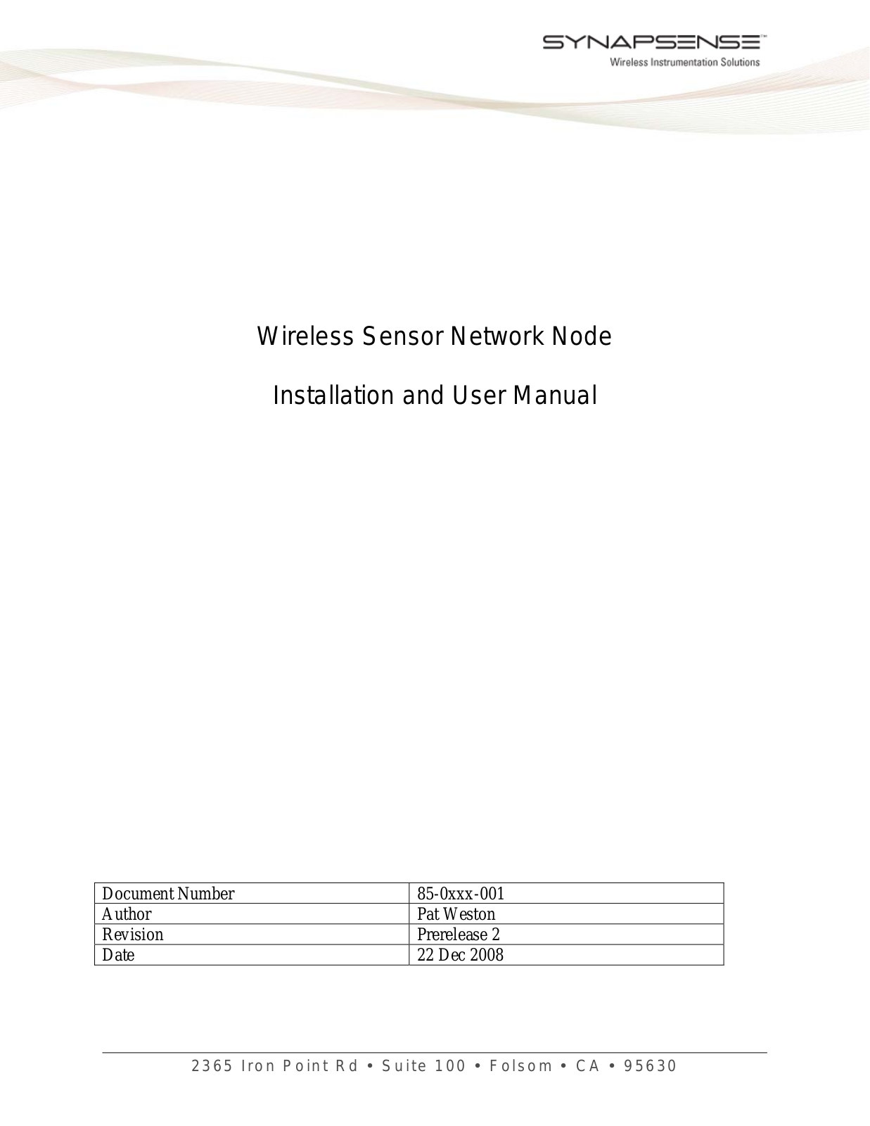 SynapSense CONST Users Manual