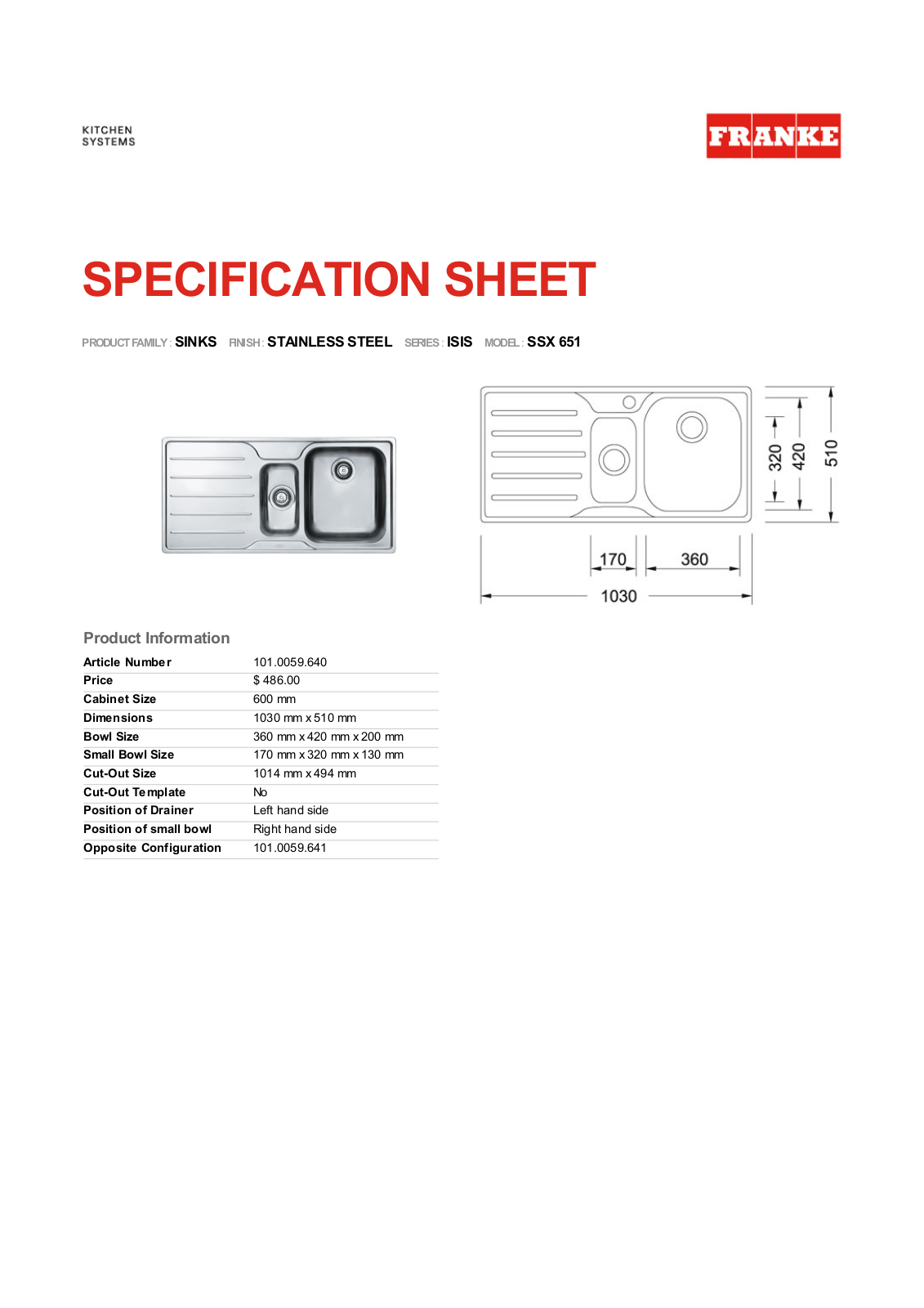 Franke Foodservice SSX 651 User Manual