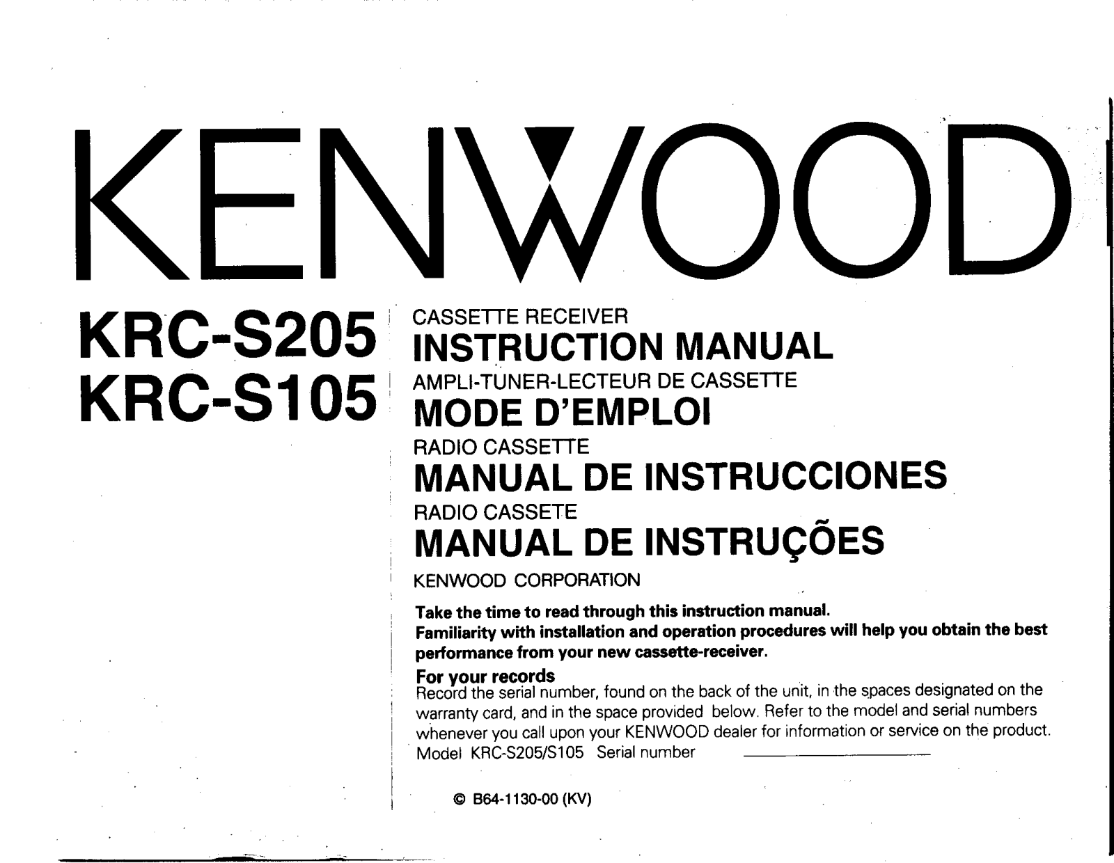 Kenwood KRC-S205, KRC-S105 Owner's Manual