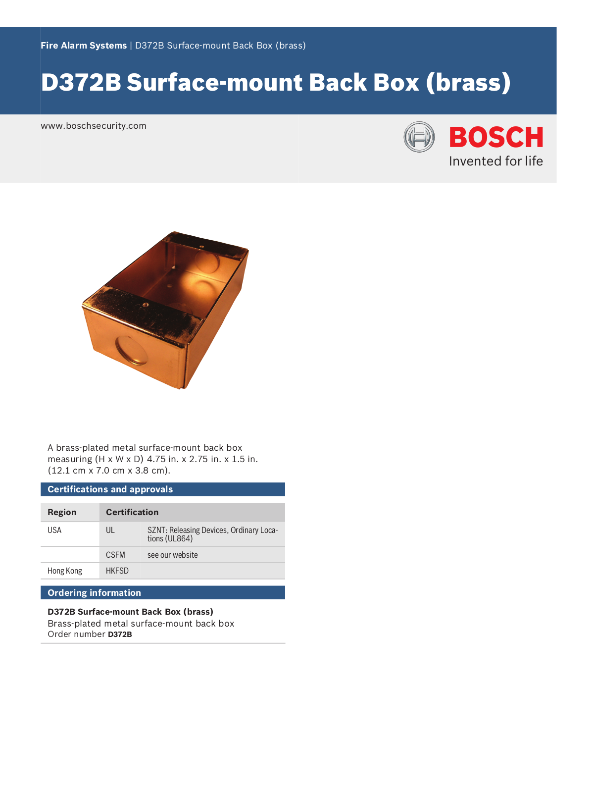 Bosch D372B Specsheet