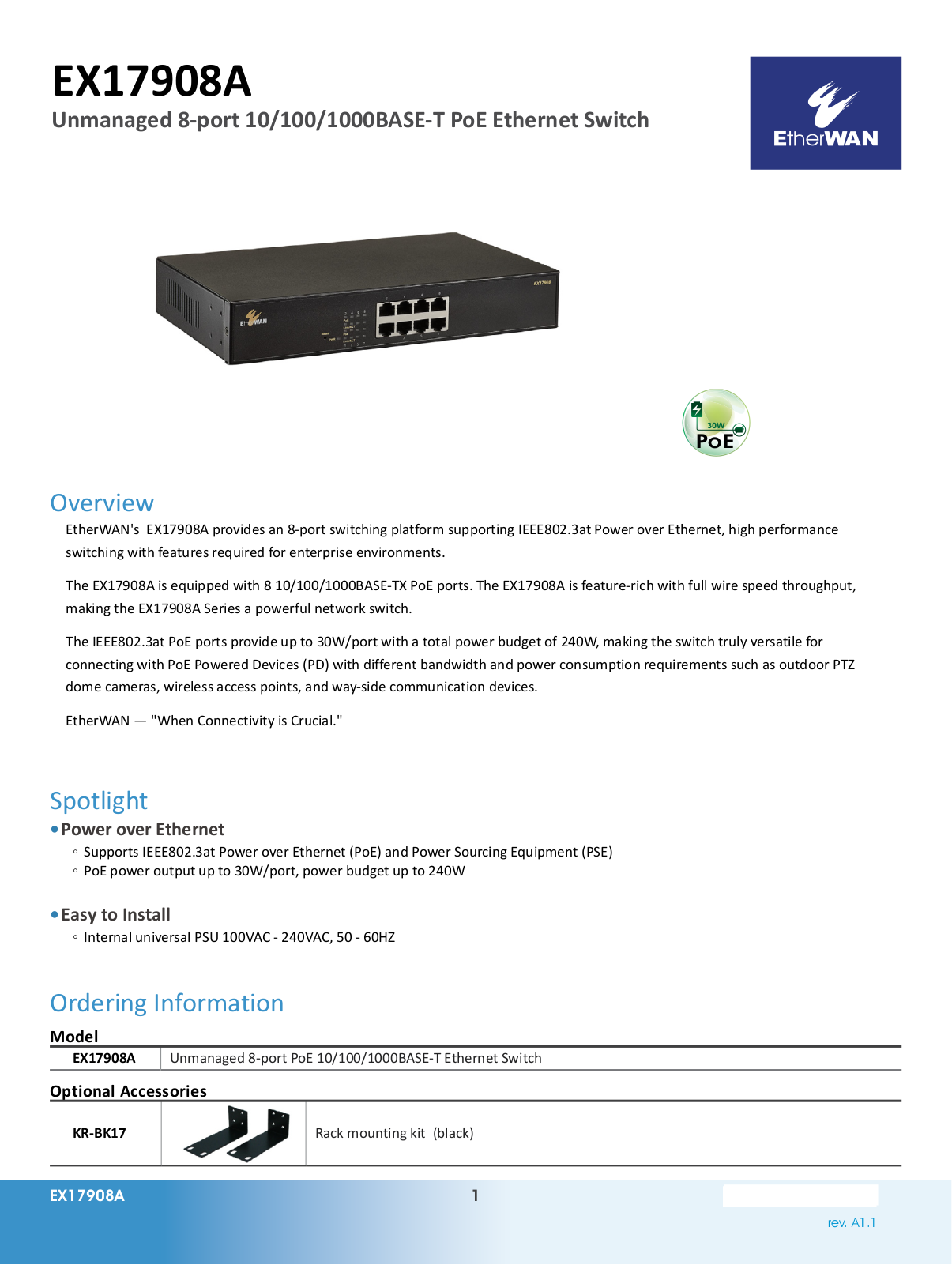 EtherWan EX17908A Data Sheet