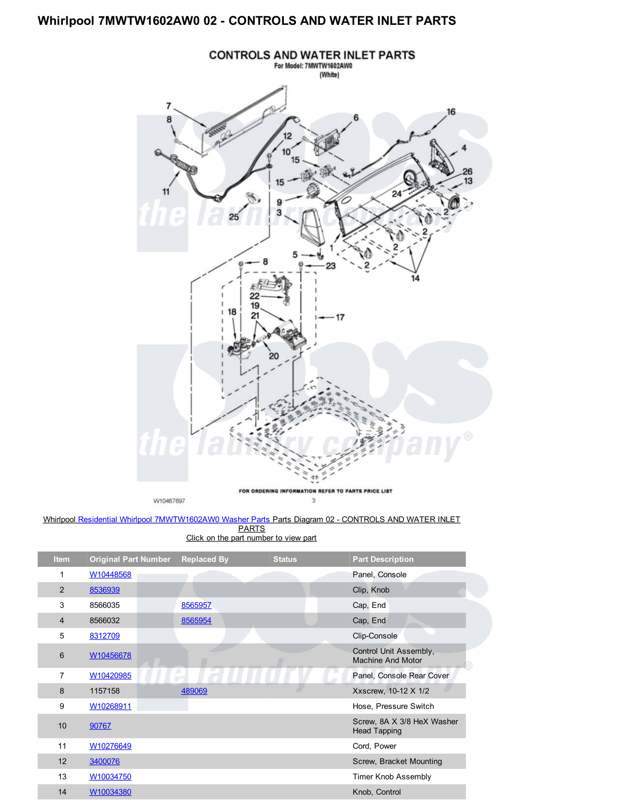 Whirlpool 7MWTW1602AW0 Parts Diagram