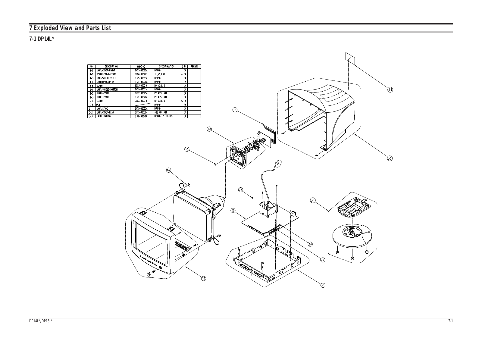 Samsung DP15LS Expoioded View and Parts List