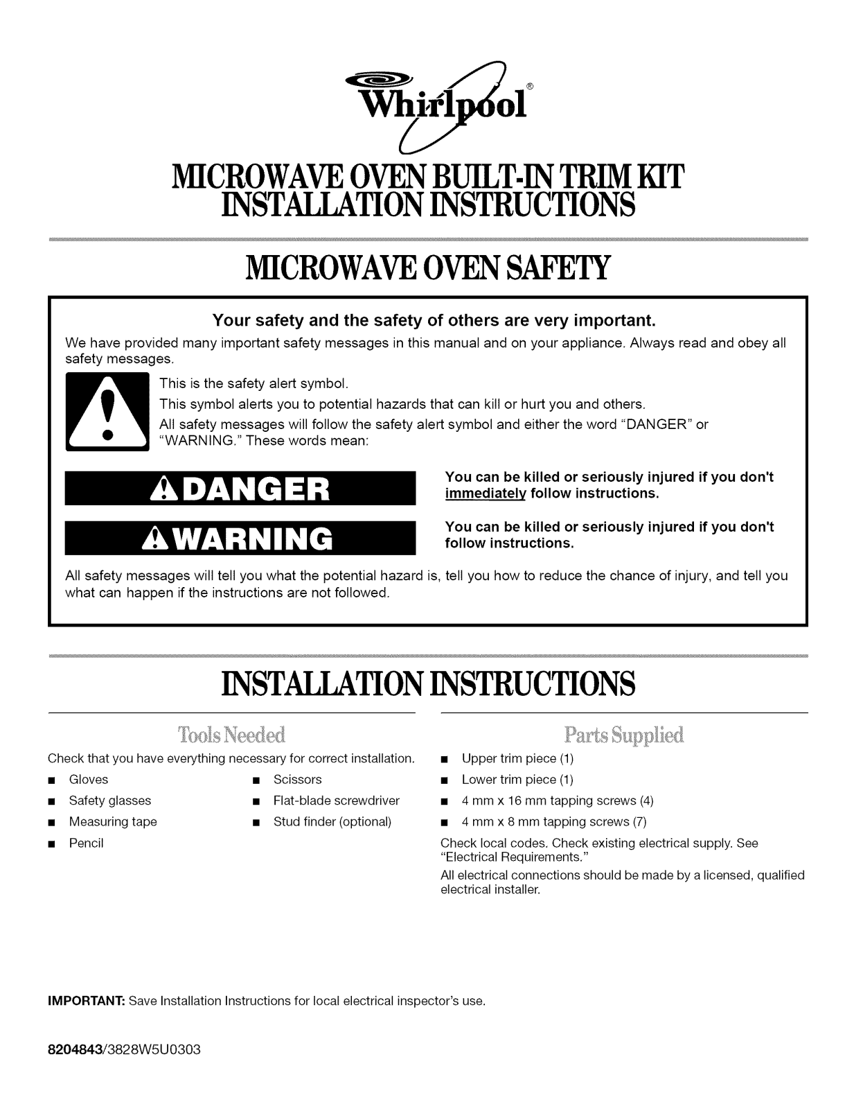 Whirlpool MT4155SPT5, MT4155SPT4, MT4155SPT3, MT4155SPT2, MT4155SPT0 Installation Guide - ManualMachine.com